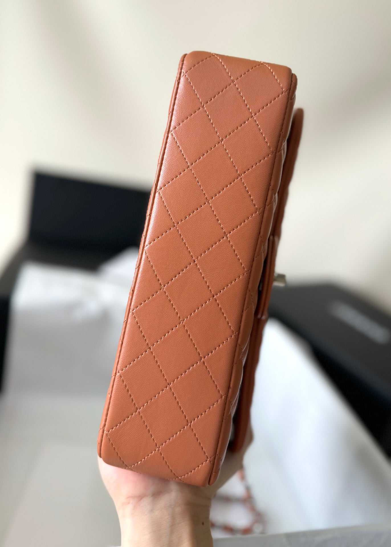 flap bag medium 25 brown lambskin silver hardware