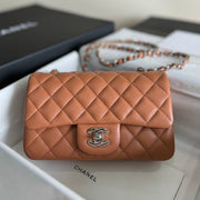 flap bag mini 20 brown lambskin silver hardware