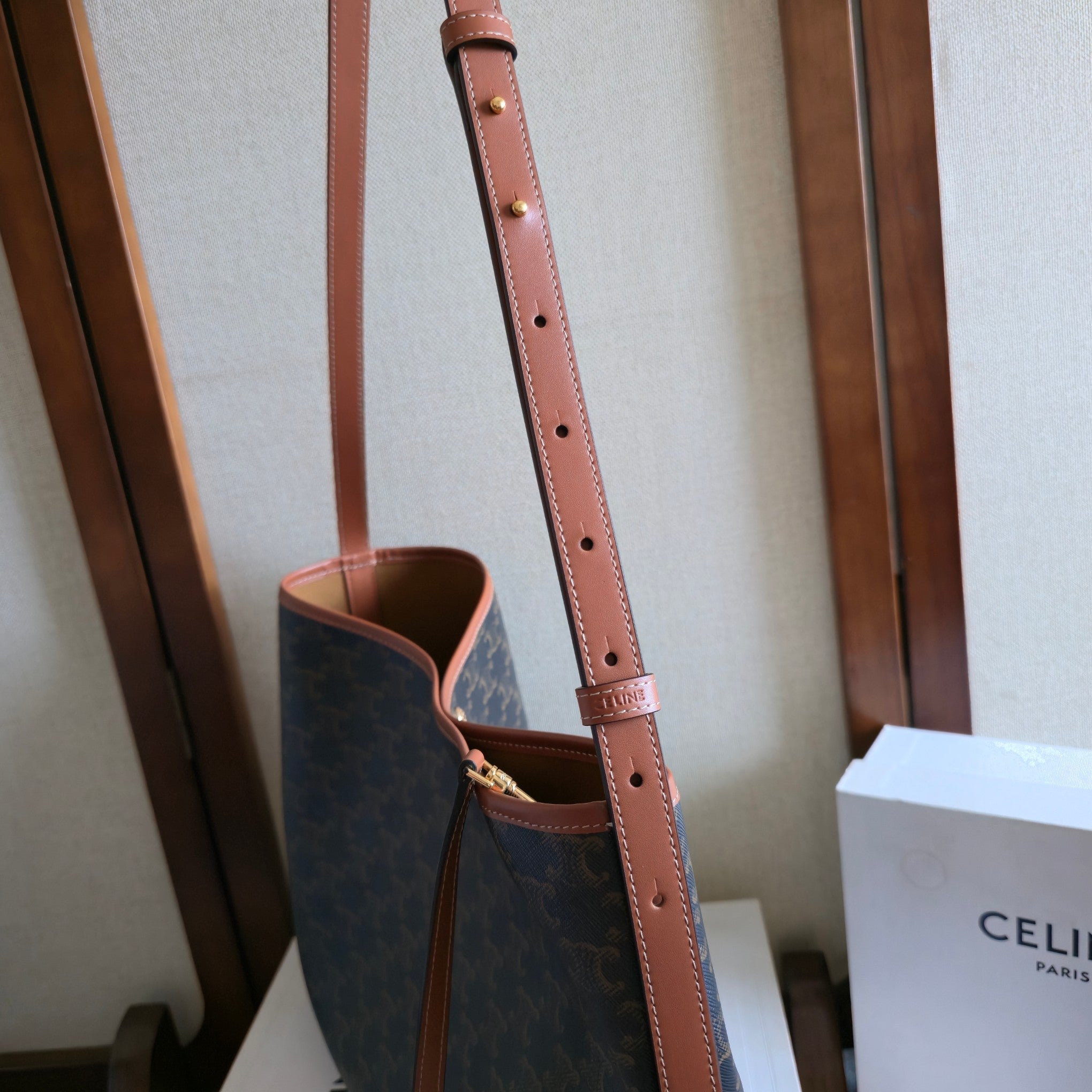 Celine 2025 Soft Shopper Bag Black Tan Canvas Calfskin 276292