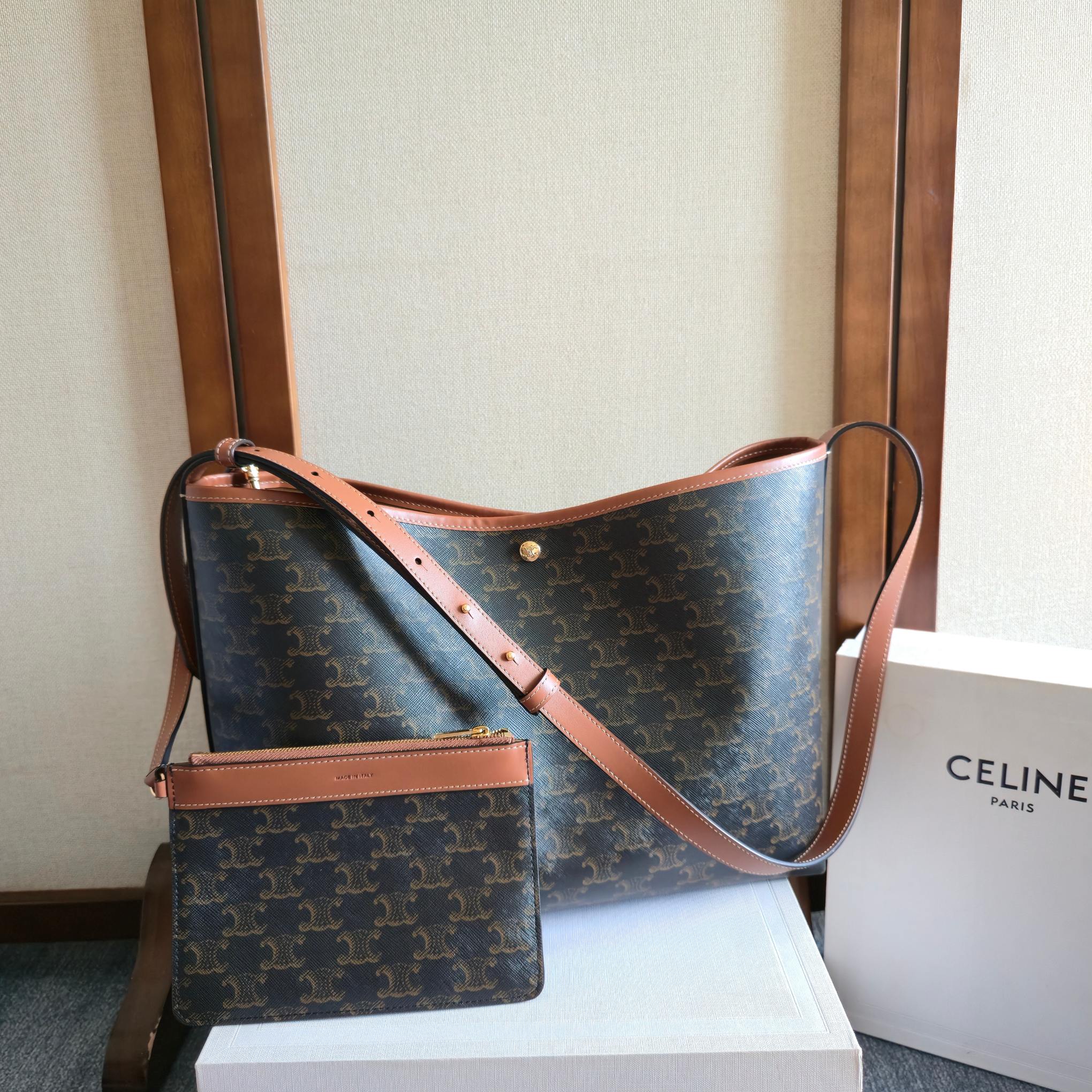 Celine 2025 Soft Shopper Bag Black Tan Canvas Calfskin 276292