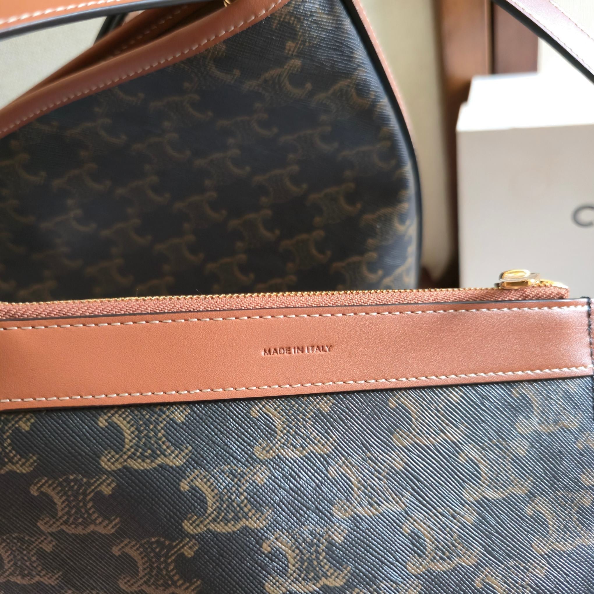 Celine 2025 Soft Shopper Bag Black Tan Canvas Calfskin 276292