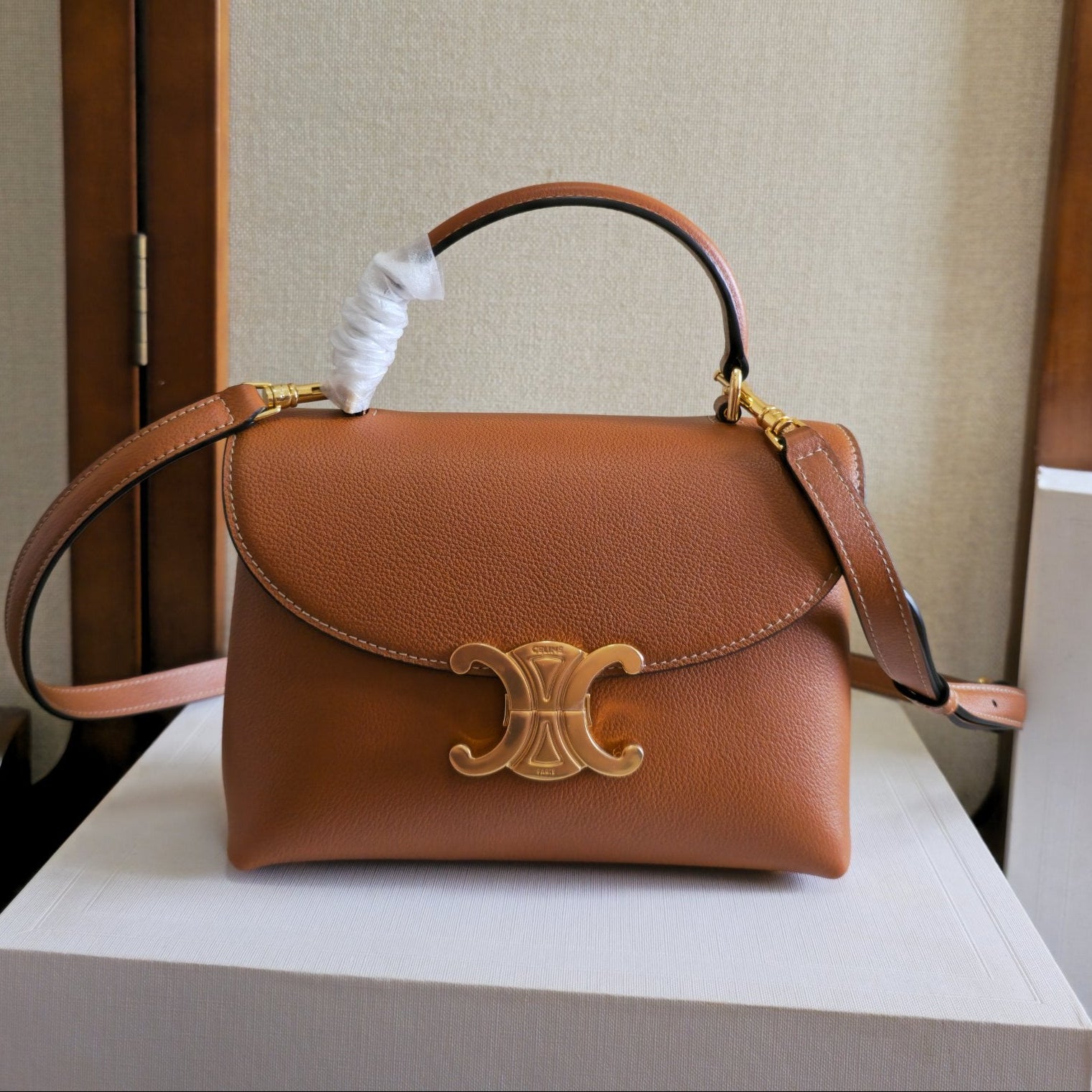 Celine 2026 Teen Nino Bag 20.5cm Tan Supple Grained Calfskin