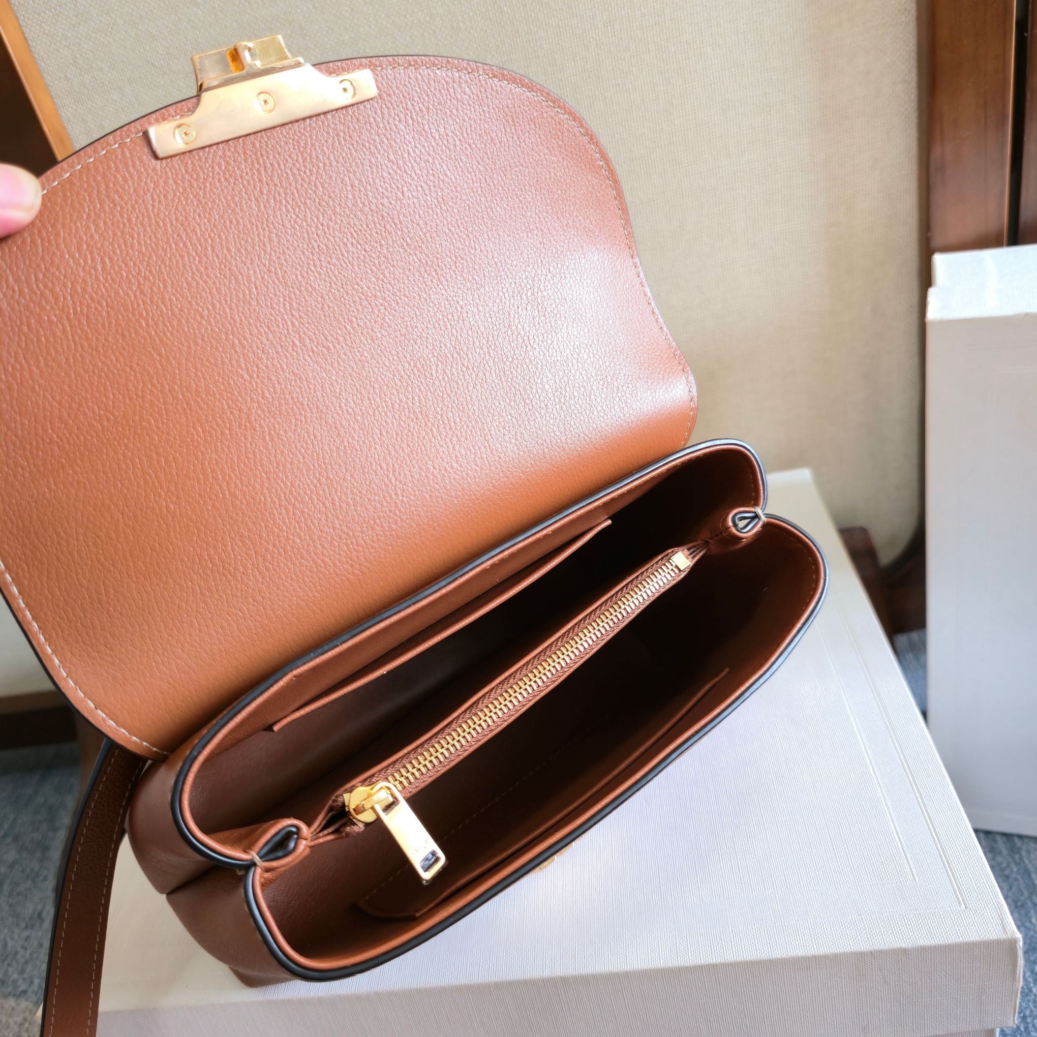 Celine 2026 Teen Nino Bag 20.5cm Tan Supple Grained Calfskin