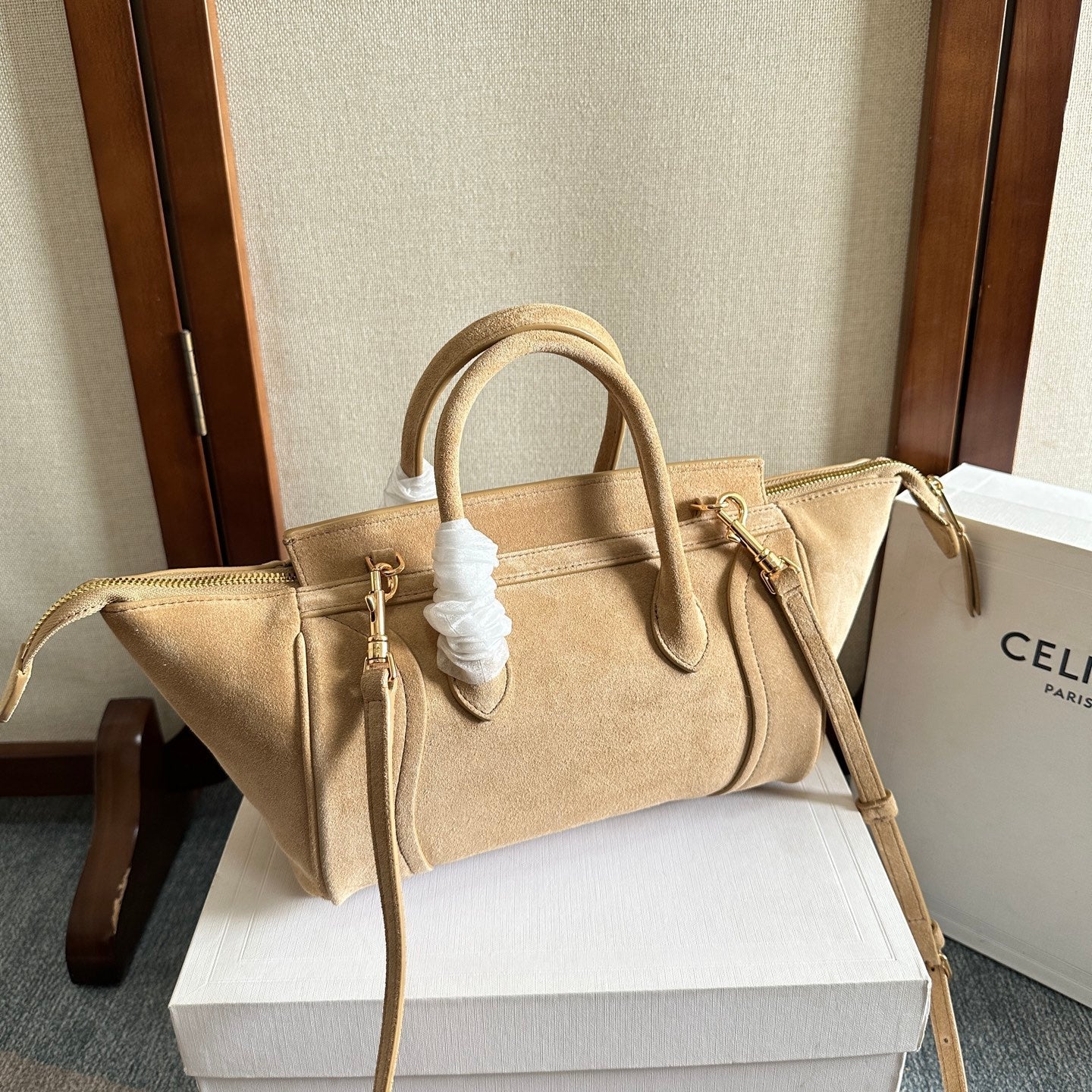 Celine 2026 Luggage Beige Suede Calfskin 276258