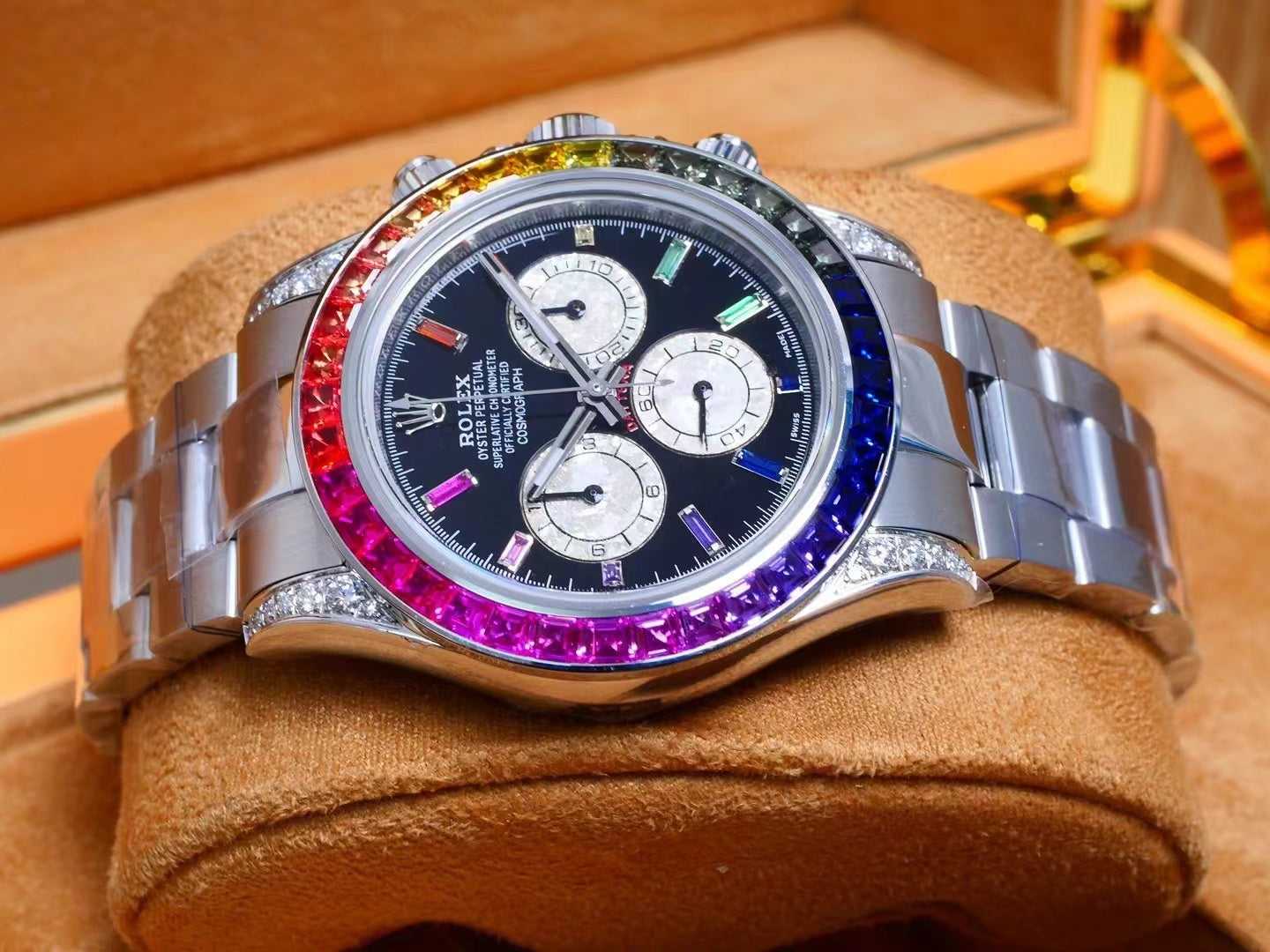Rolex Daytona 40mm Stainless Steel Rainbow Case Black Dial