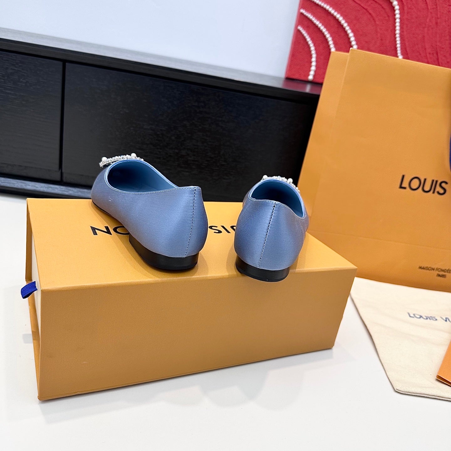 LV 26s Pointed-Toe Ballet Flat Light Blue Premium Satin 622432