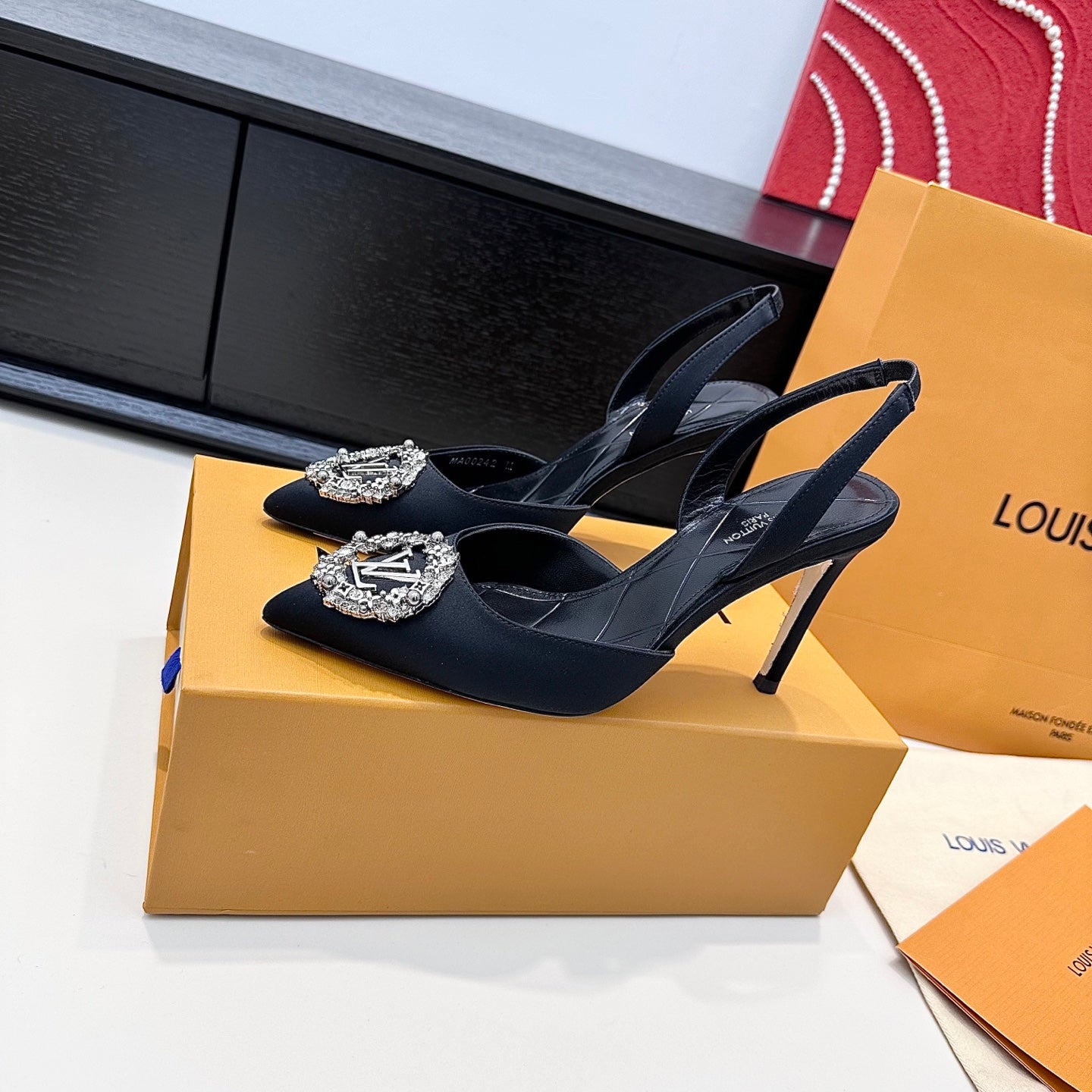 LV 26s Slingback 95 Black Premium Satin 622455
