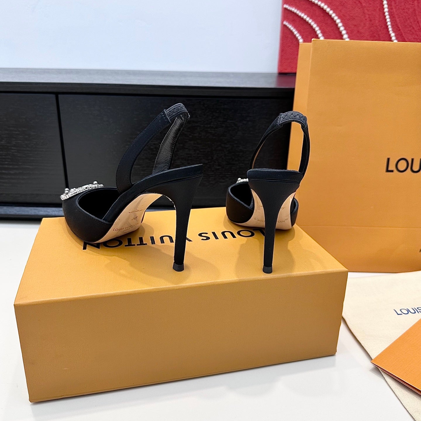 LV 26s Slingback 95 Black Premium Satin 622455