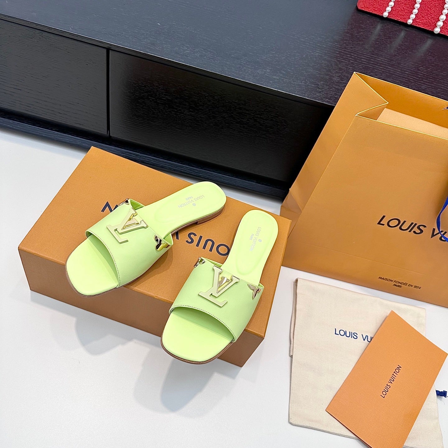 LV 26s V-Buck Sandals Light Mint Green Calfskin 622405