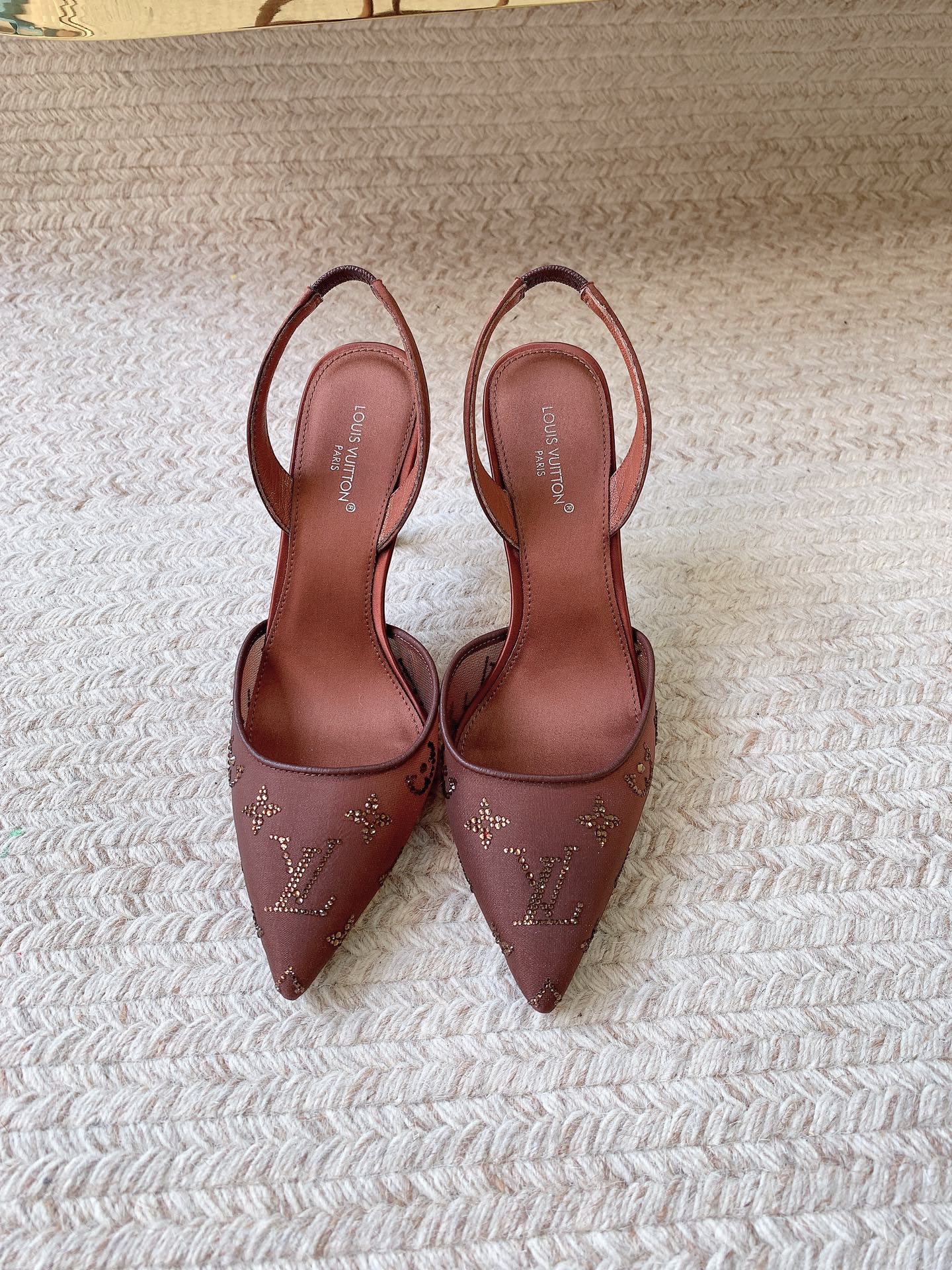 LV 26ss Slingback Reddish Brown Mesh Leather 669993 669991