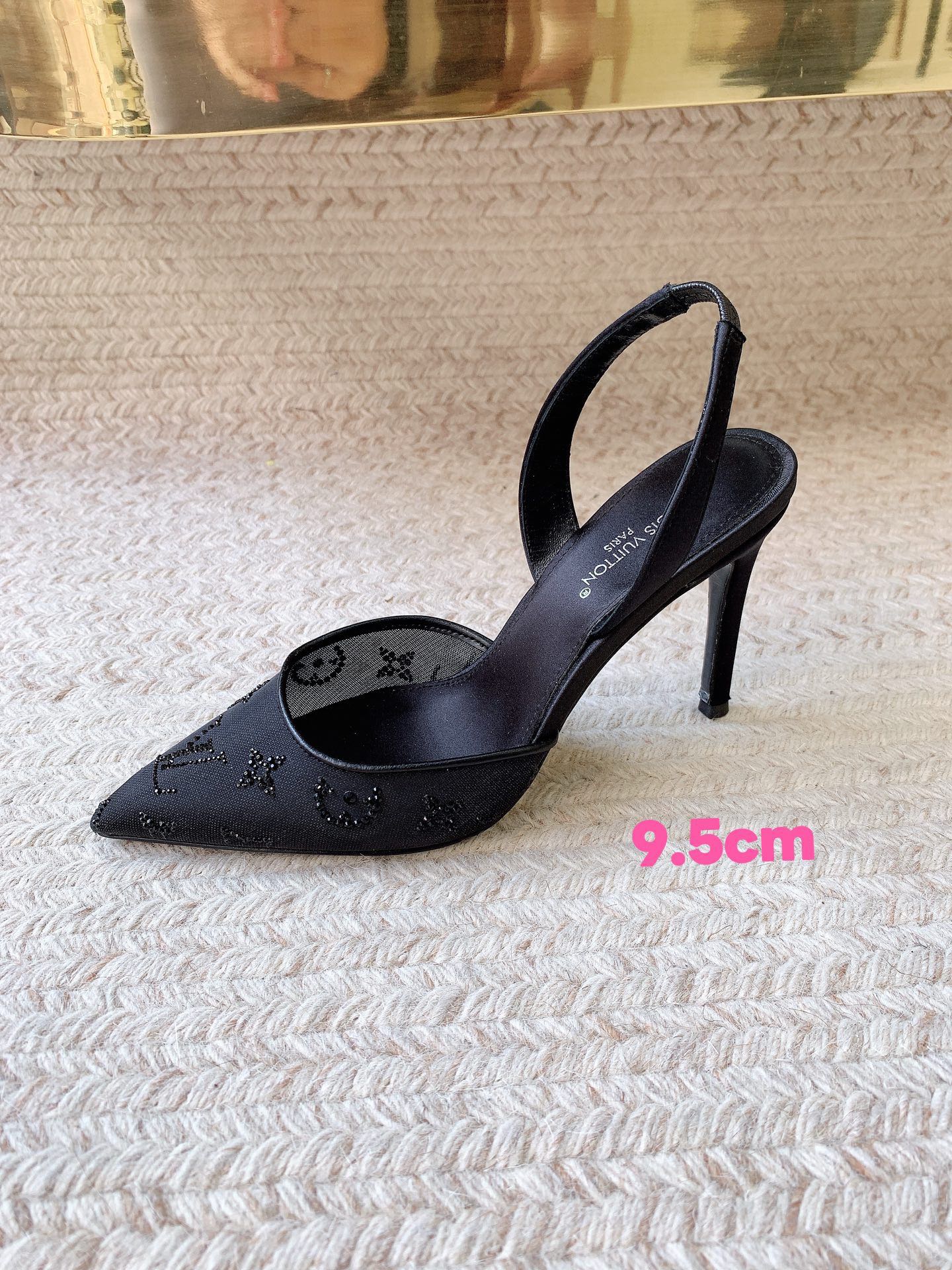 LV 26ss Slingback Black Mesh Leather 669996