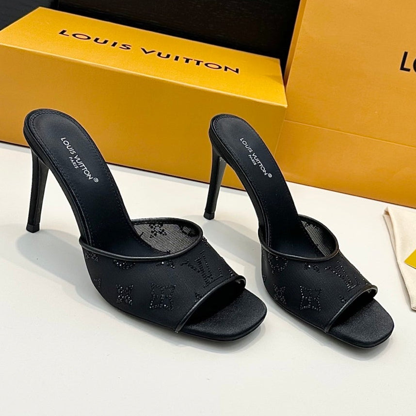 LV 2026 Rhinestone Stiletto Sandal Mesh Leather 918022