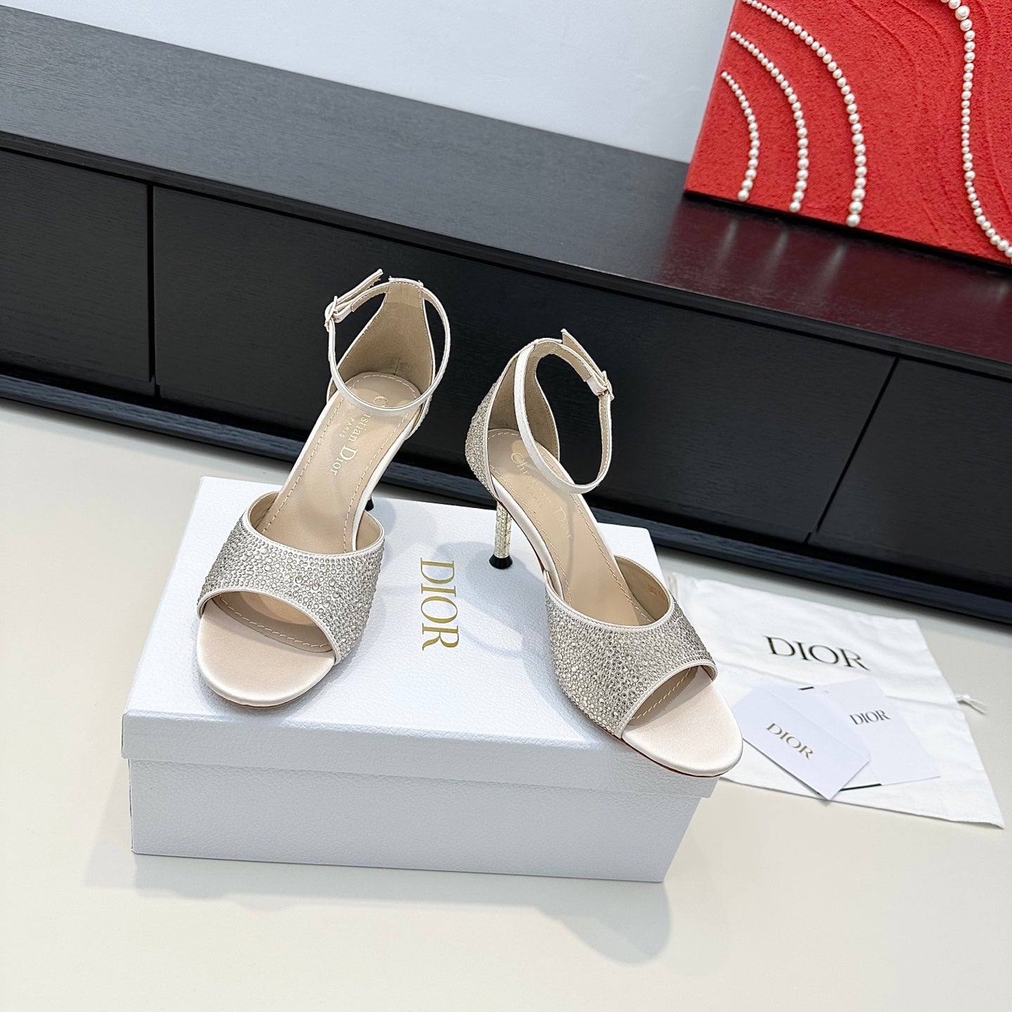 Dior 2026 Crystal Strass Heeled Sandals 80mm Leather 992771