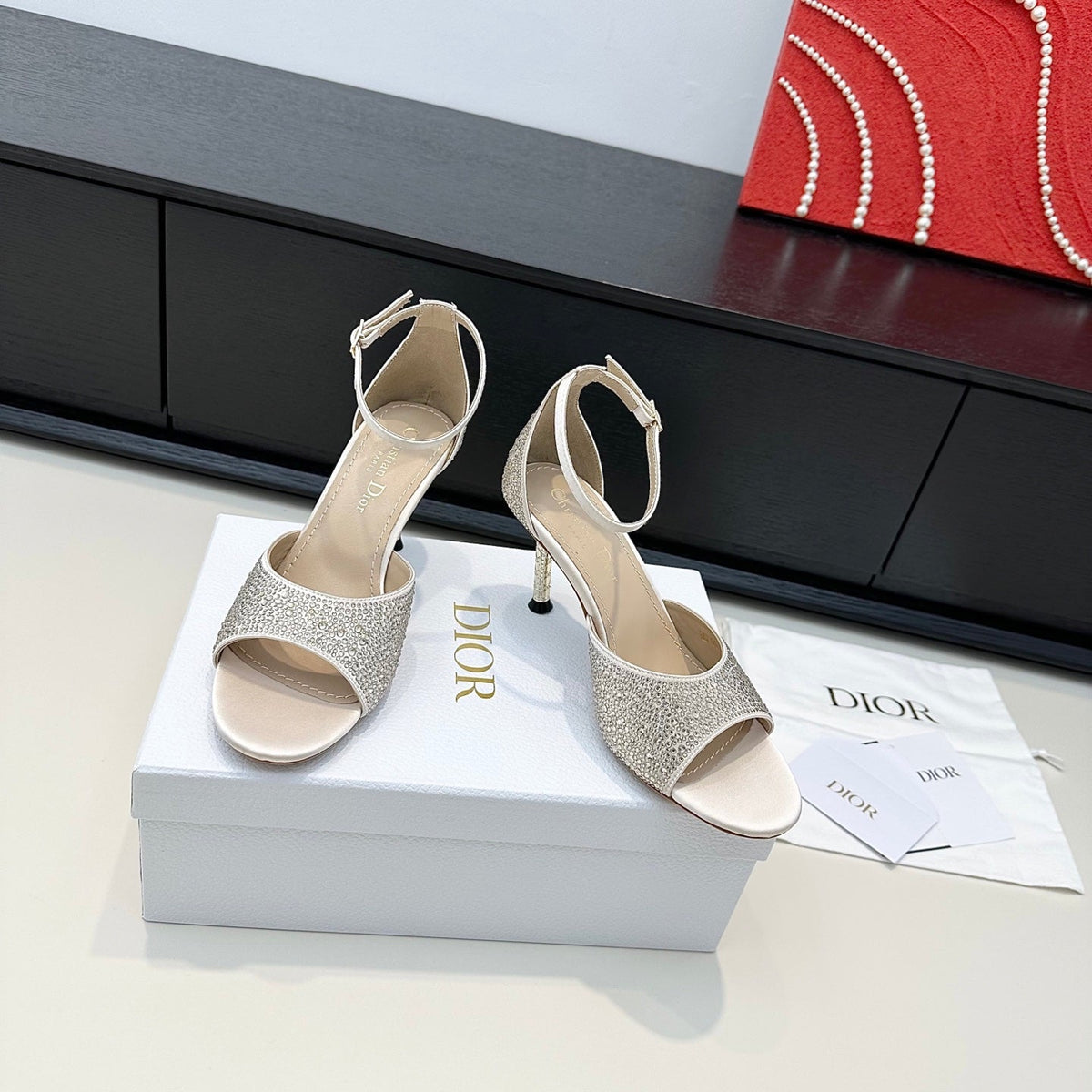 Dior 2026 Crystal Strass Heeled Sandals 80mm Leather 992771