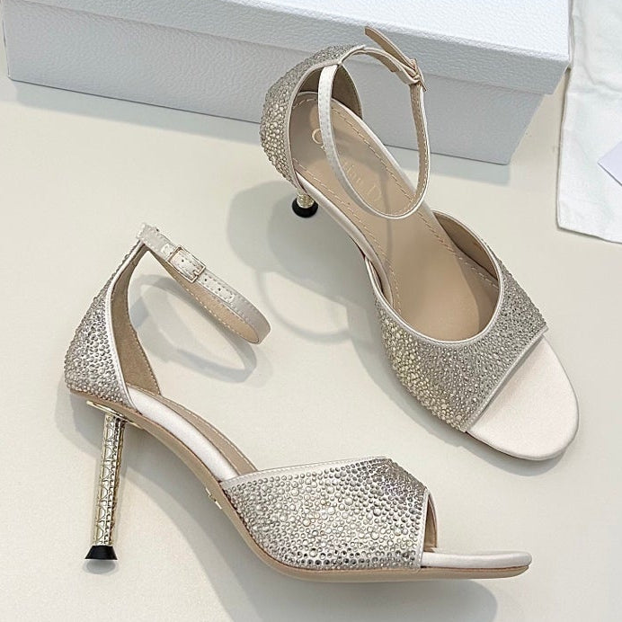 Dior 2026 Crystal Strass Heeled Sandals 80mm Leather 992771