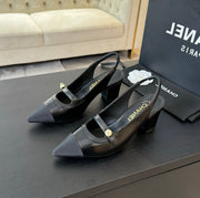 Double C WOMEN'S Slingback SPIRIT TOE Black Lambskin