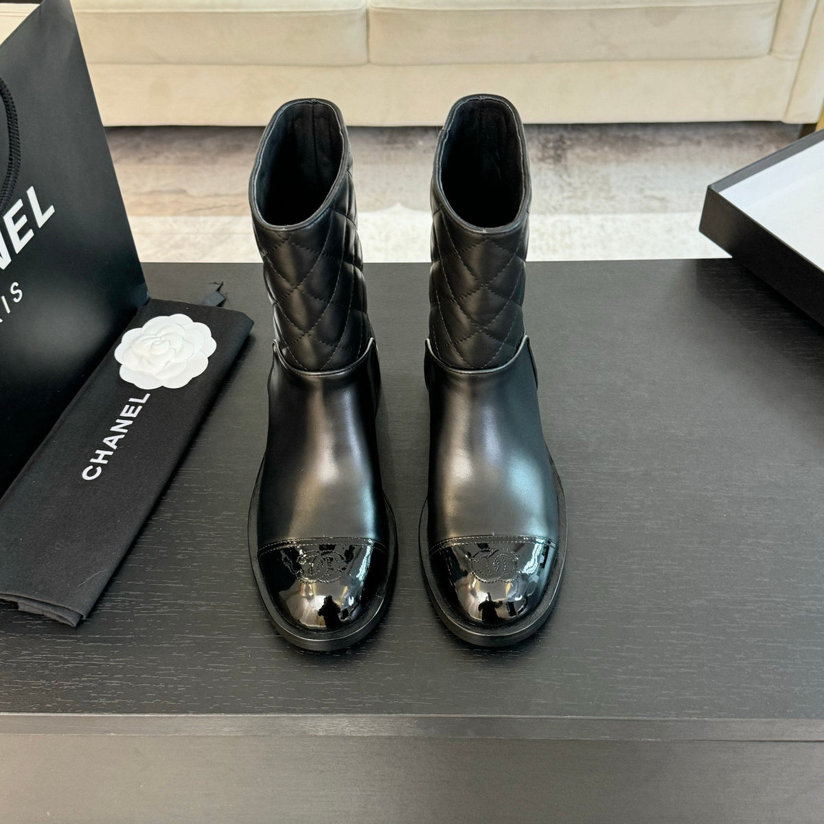 CC Ankle Boots 30mm Black Calfskin Quilted