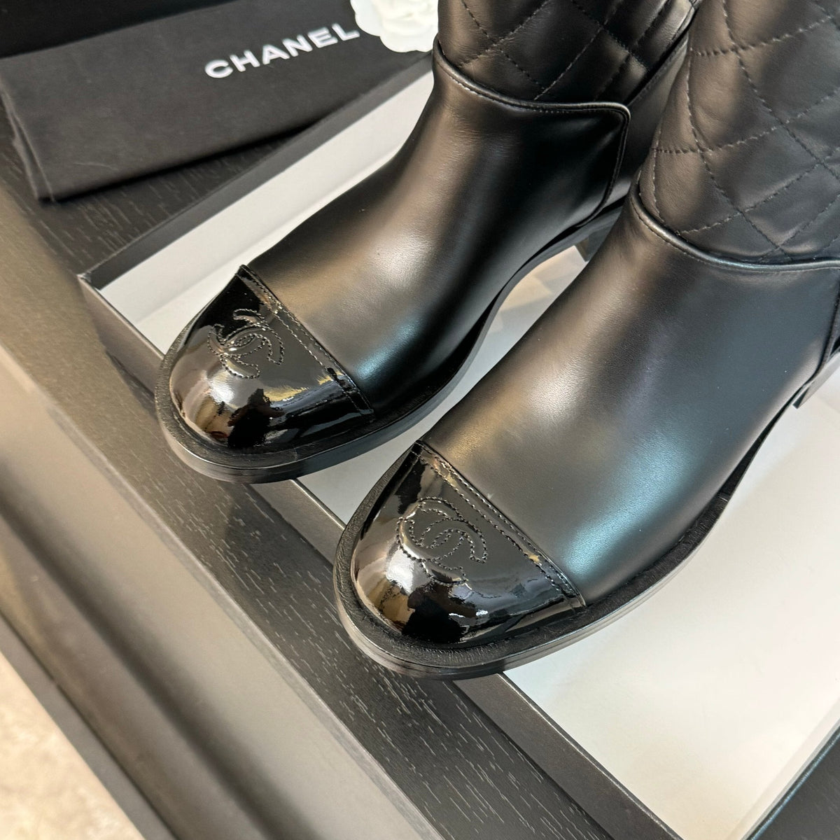 CC Ankle Boots 30mm Black Calfskin Quilted
