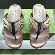 GG Men's Thong Sandals Brown Polyester Leather 547251