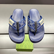 GG Men's Thong Sandals Blue Polyester Leather 547248