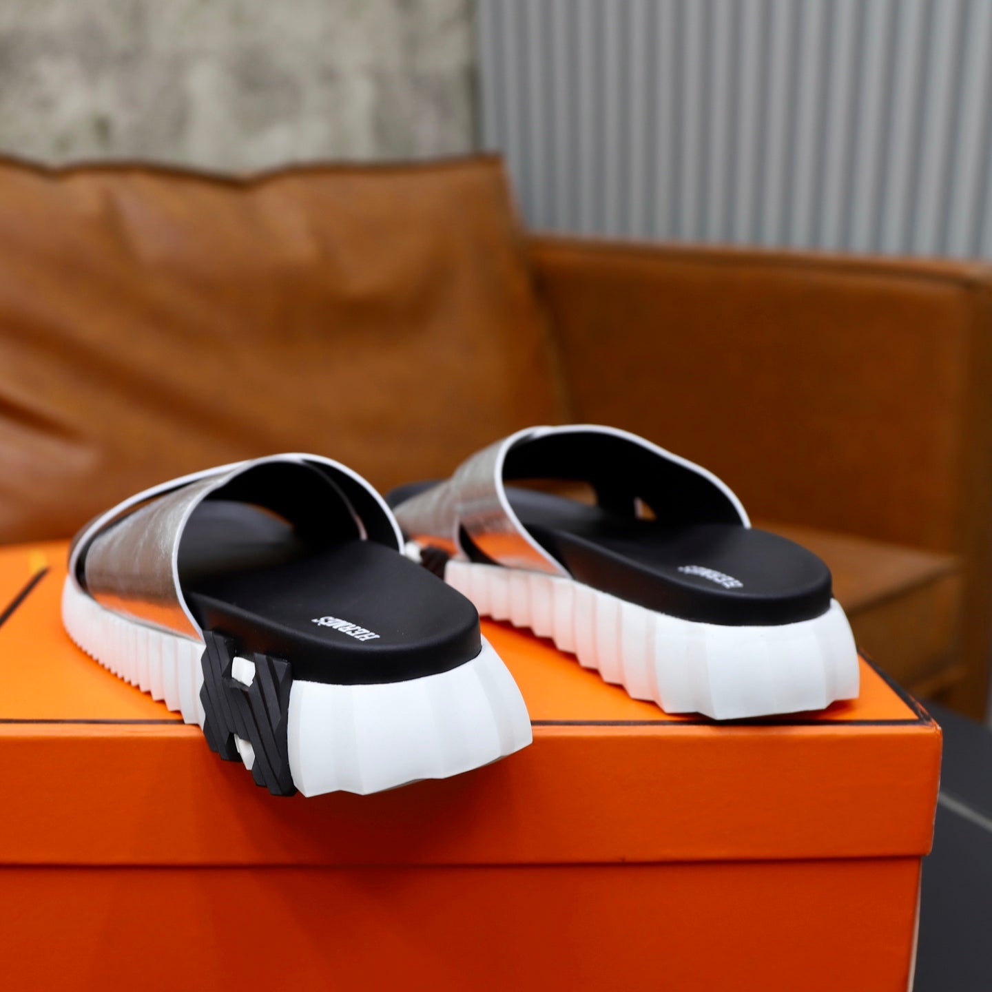 HM Men's Infra Slide Silver Calfskin 711698