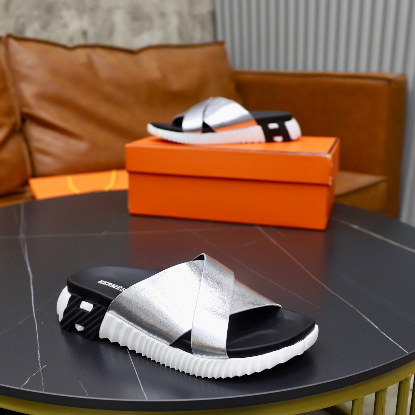 HM Men's Infra Slide Silver Calfskin 711698