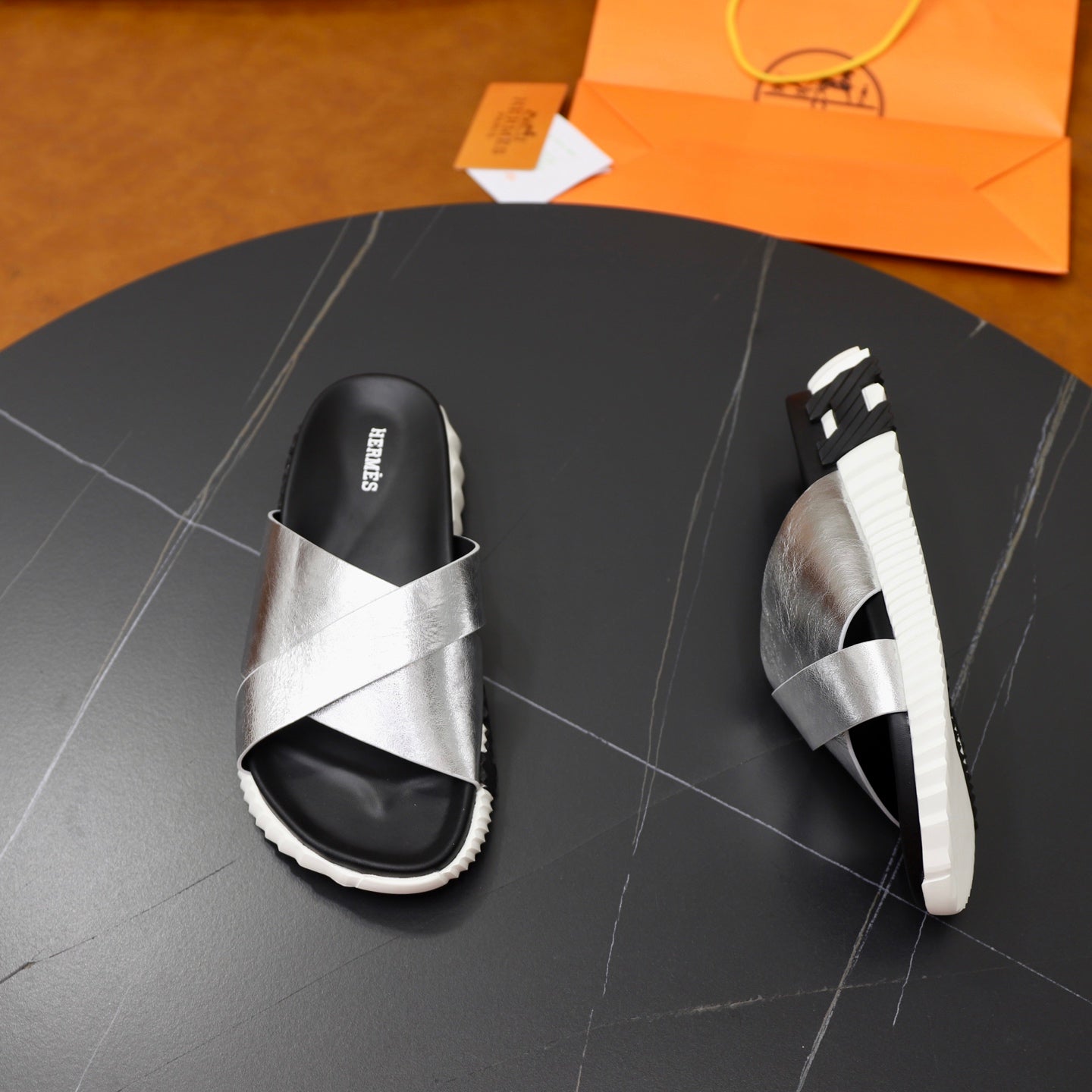 HM Men's Infra Slide Silver Calfskin 711698