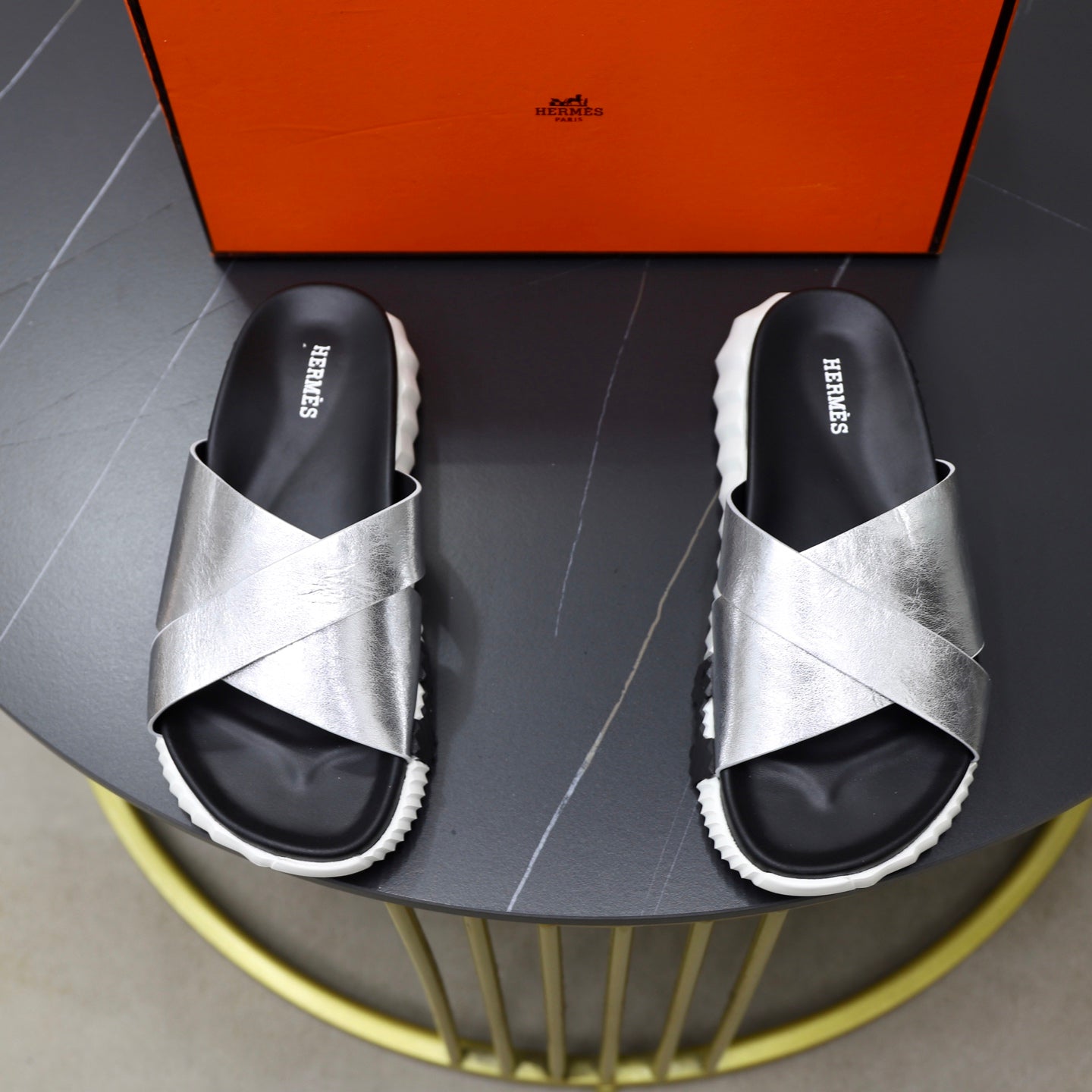 HM Men's Infra Slide Silver Calfskin 711698