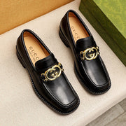 GG Men's Loafer Black GG Gold Cowhide 736977