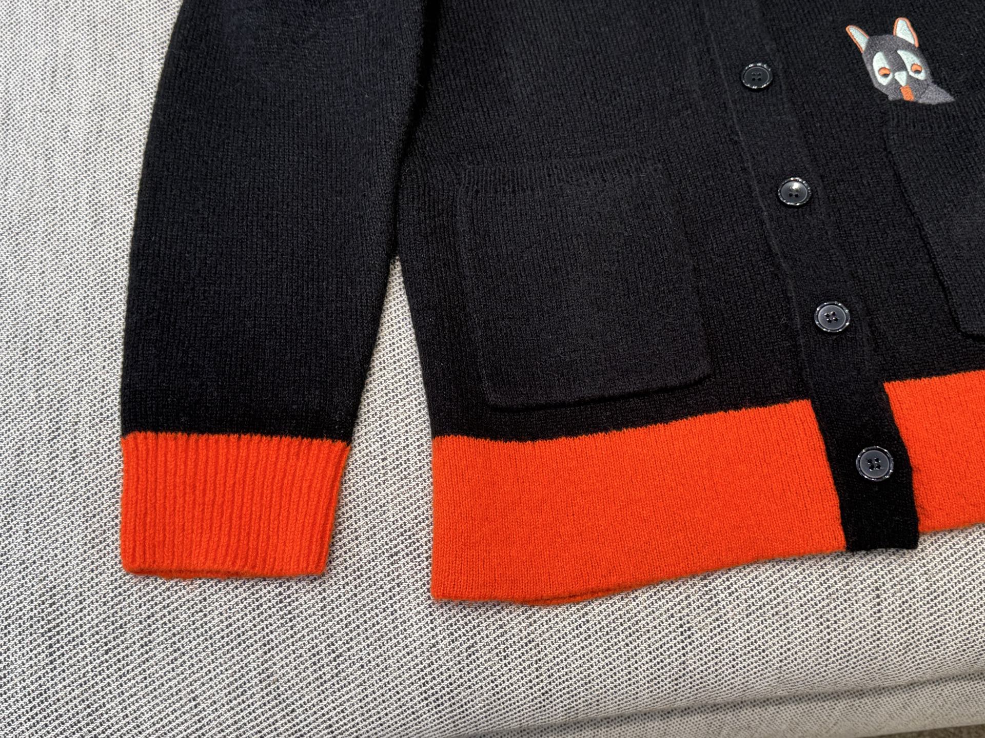 Loewe 2025 V-Neck Button-Up Cardigan Black Mix Colors Wool 331646