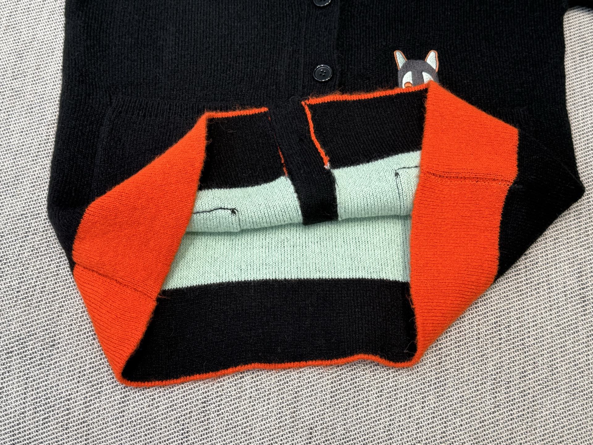 Loewe 2025 V-Neck Button-Up Cardigan Black Mix Colors Wool 331646