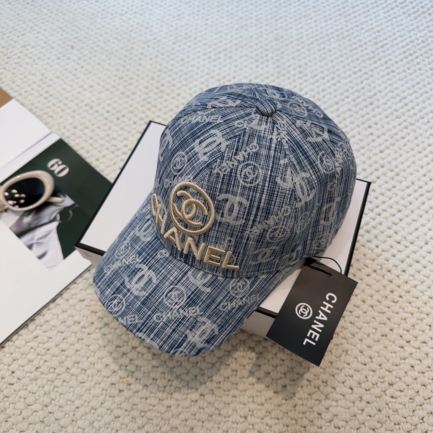 Chanel Baseball Cap With Blue Denim Pattern 297663