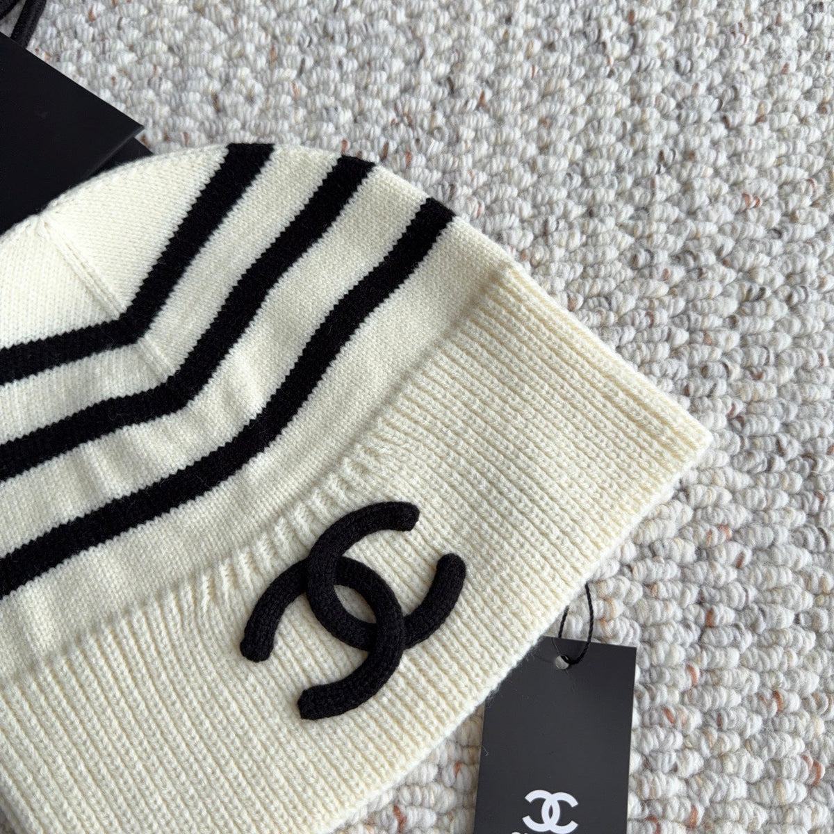 Chanel Striped Knit Beanie Hat 454061
