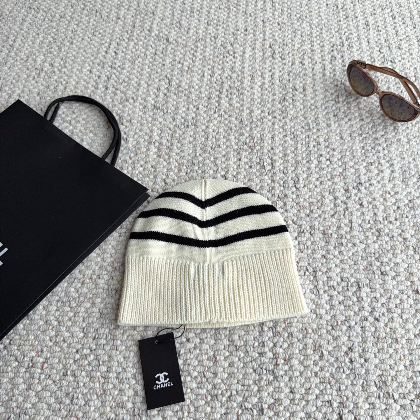 Chanel Striped Knit Beanie Hat 454061