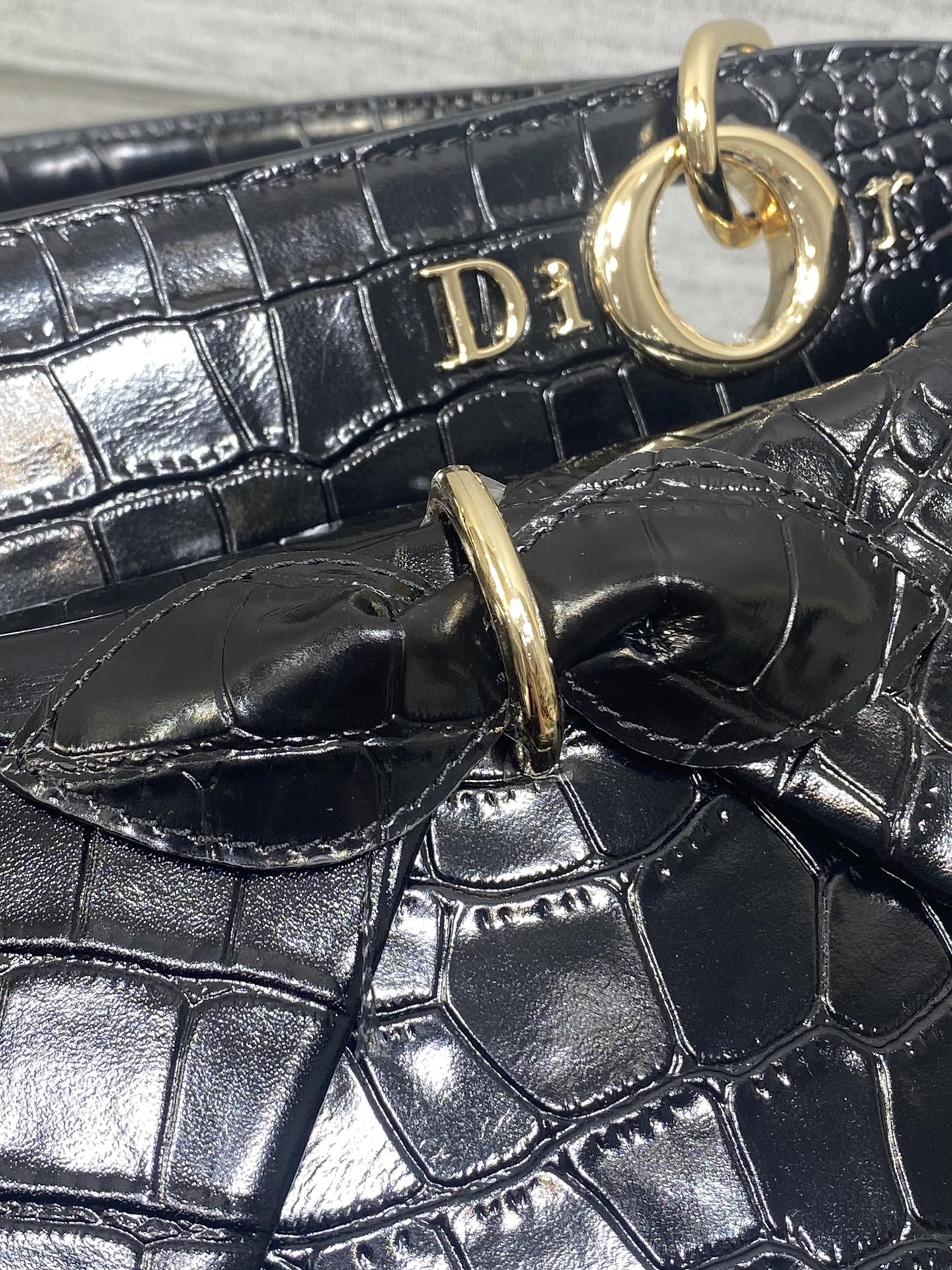 Dior 2025 Crocodile Pattern Bag 28cm Black Leather 272521