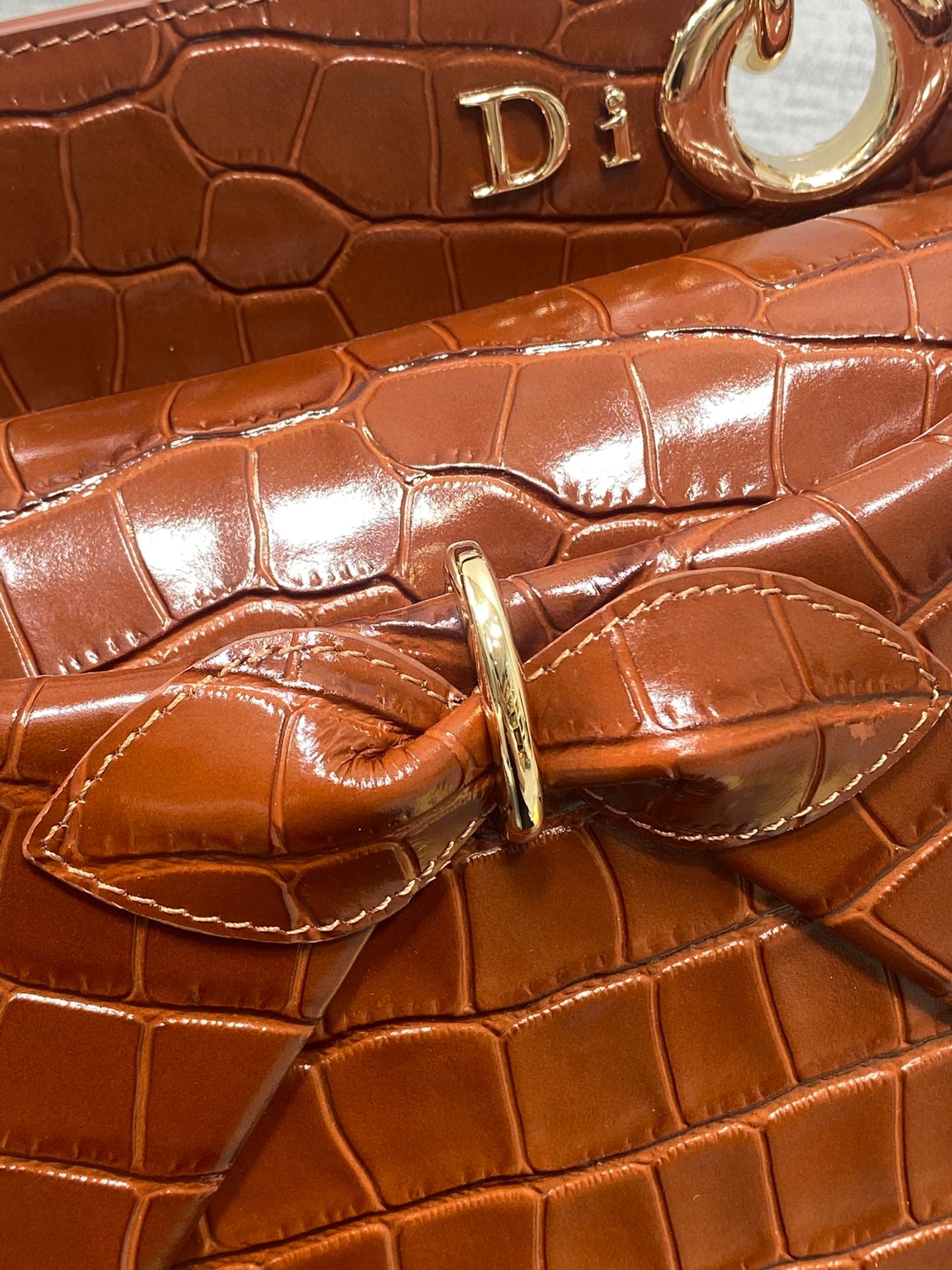 Dior 2025 Crocodile Pattern Bag 28cm Brown Leather 272523