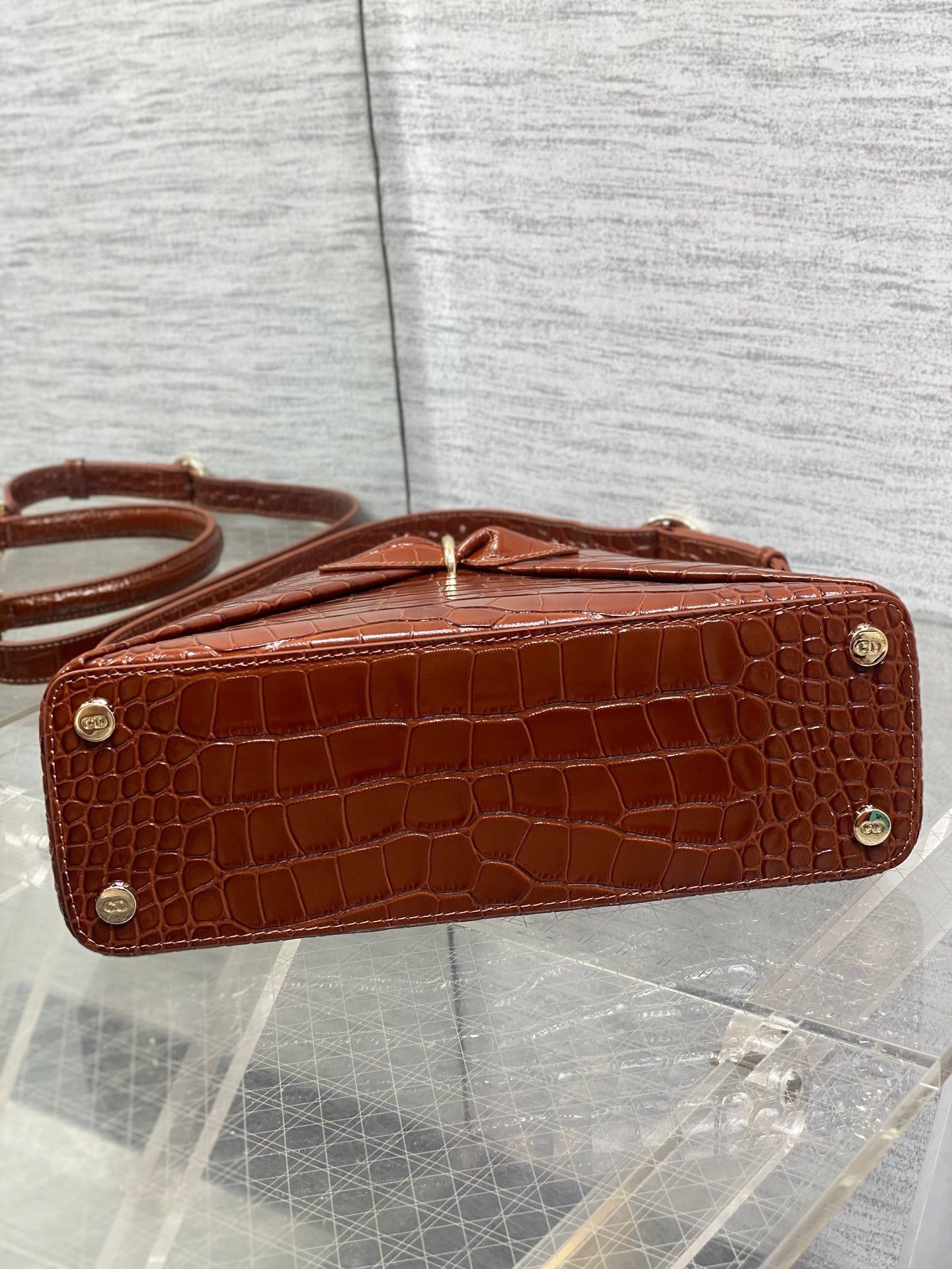 Dior 2025 Crocodile Pattern Bag 28cm Brown Leather 272523