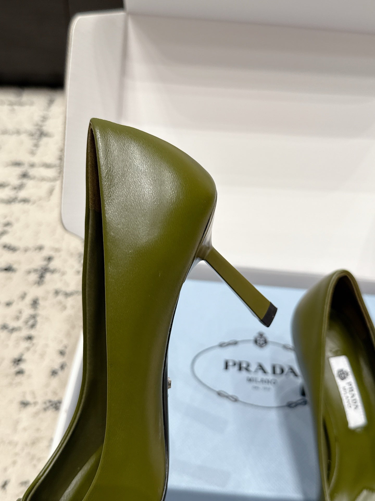 Prada 2026 Pump 75mm Olive Green Cowhide 858218