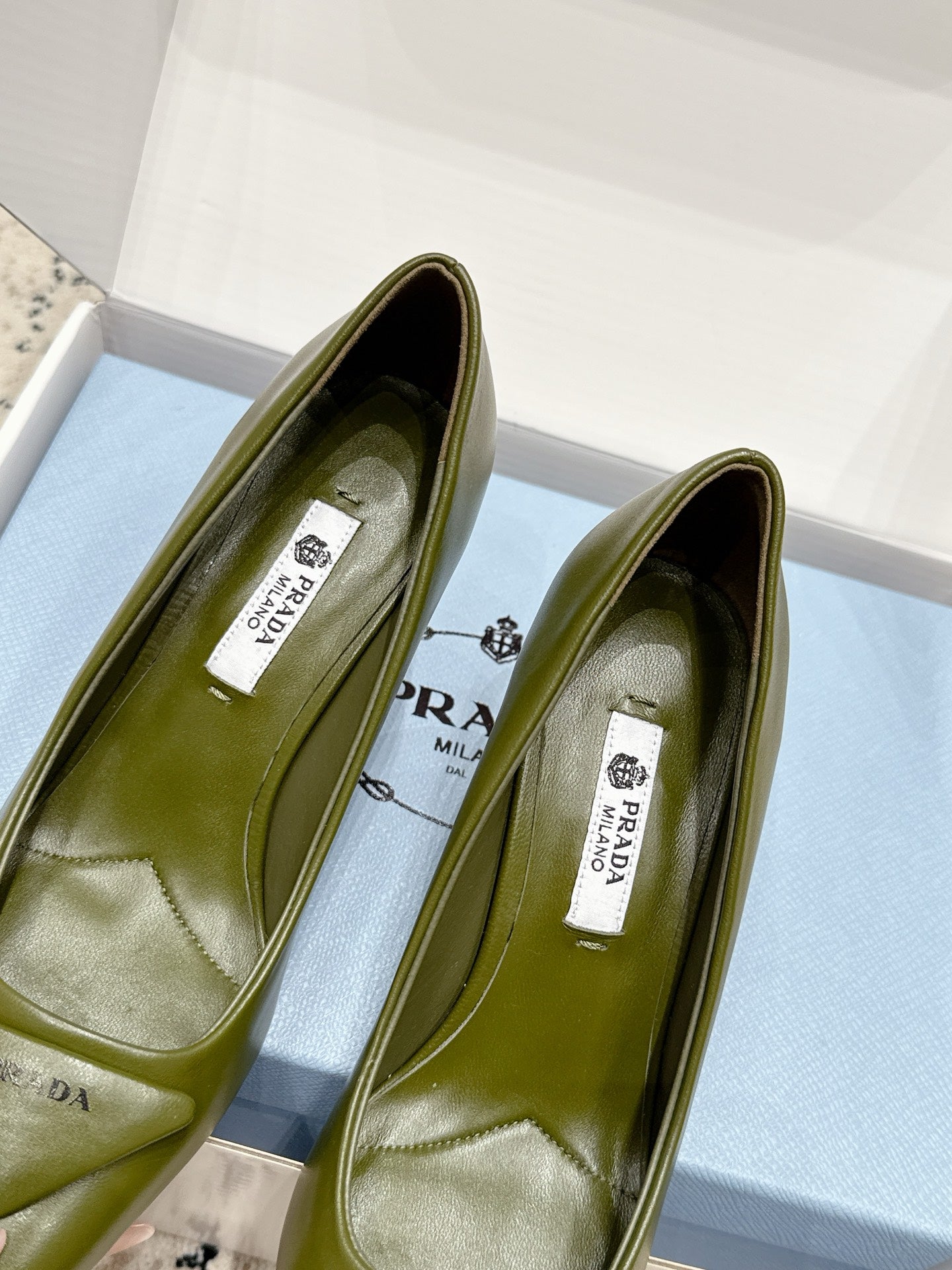 Prada 2026 Pump 75mm Olive Green Cowhide 858218