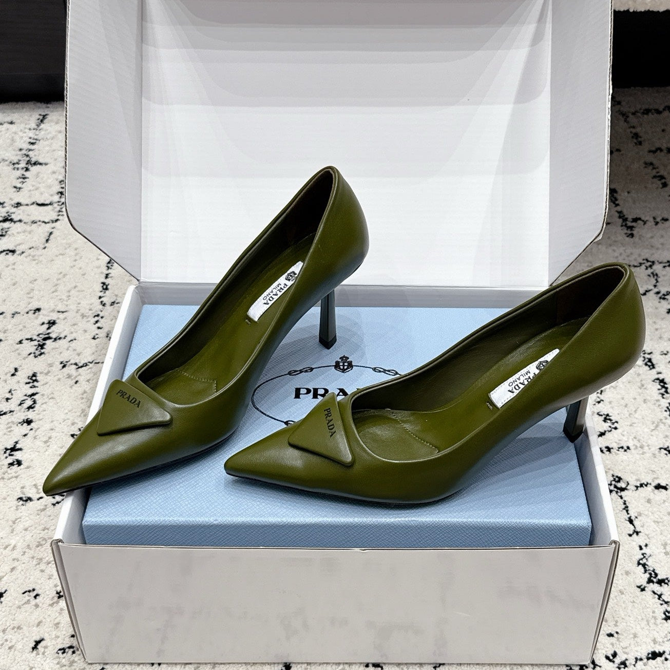 Prada 2026 Pump 75mm Olive Green Cowhide 858218