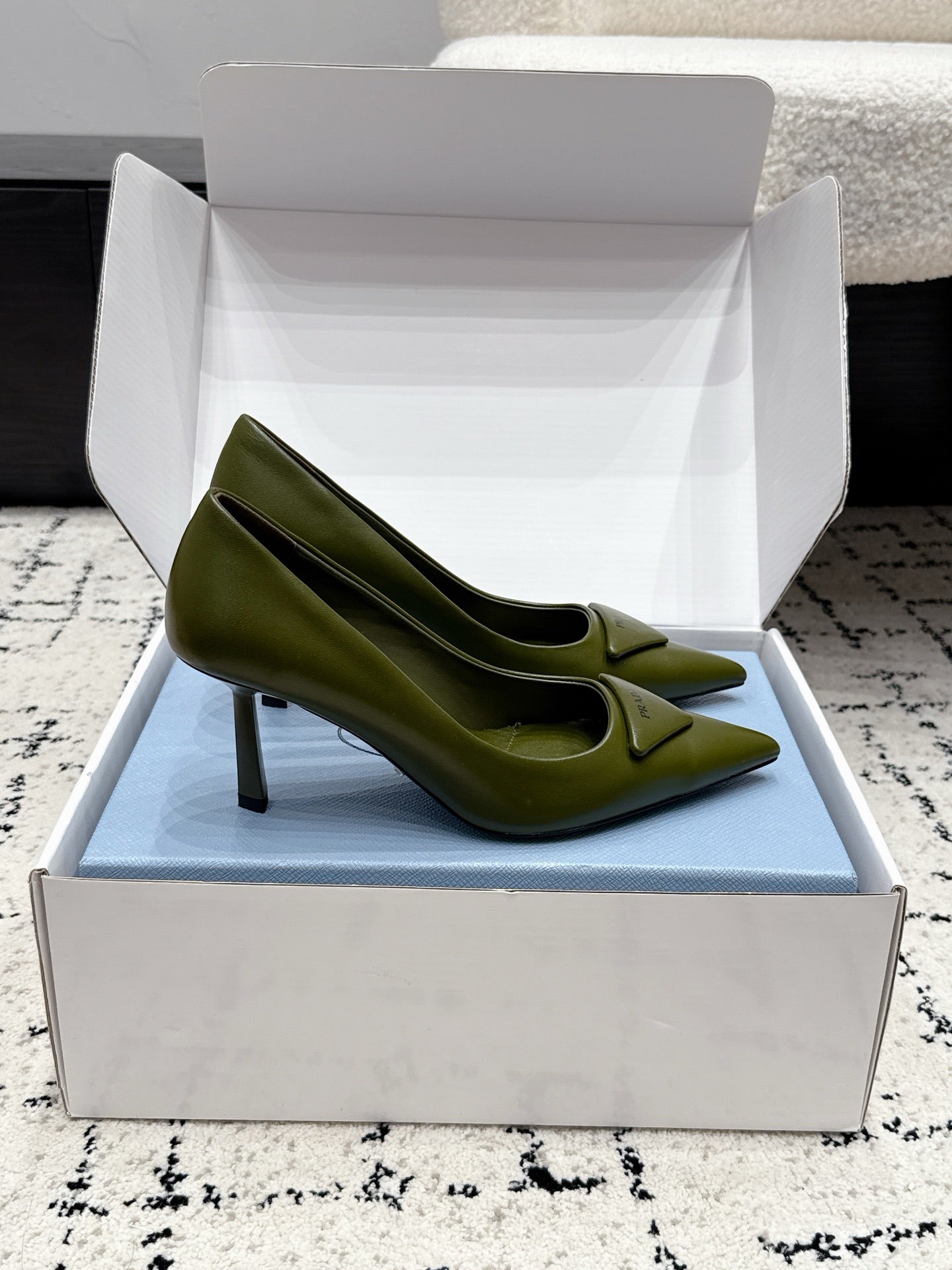 Prada 2026 Pump 75mm Olive Green Cowhide 858218