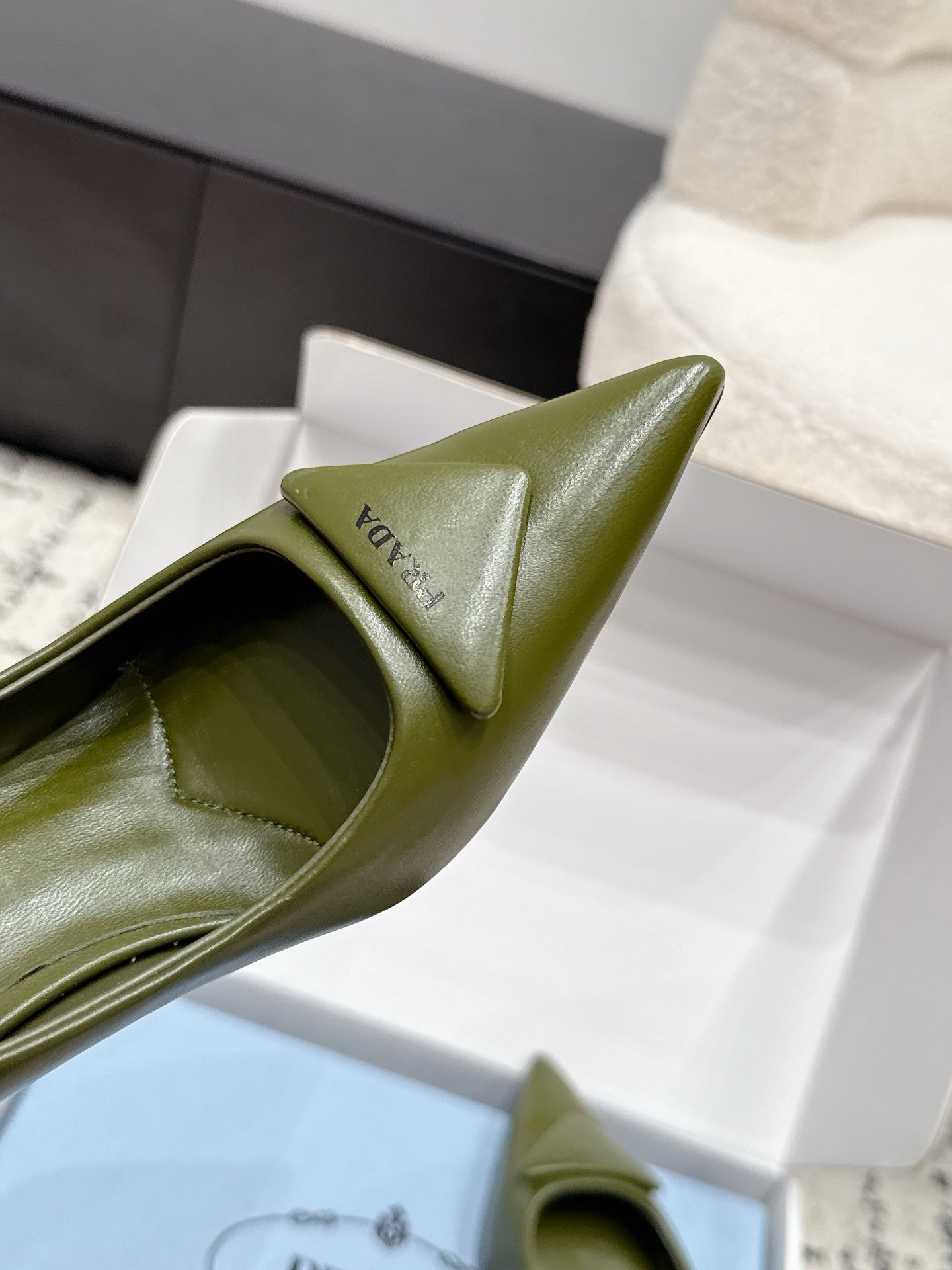 Prada 2026 Pump 75mm Olive Green Cowhide 858218
