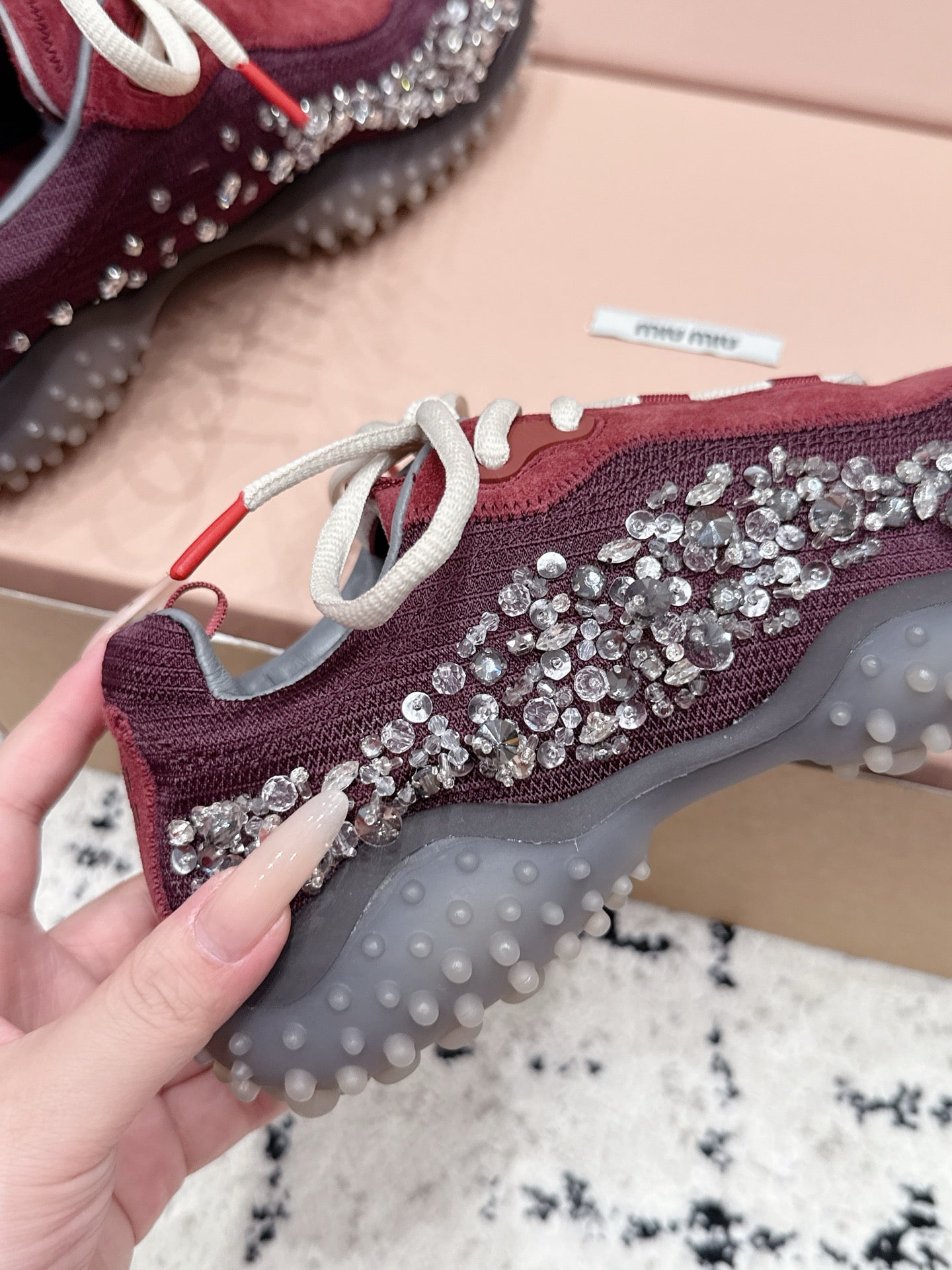 Miumiu 2026 Bubble Embroidered Sneaker Technical Fabric And Suede 955021