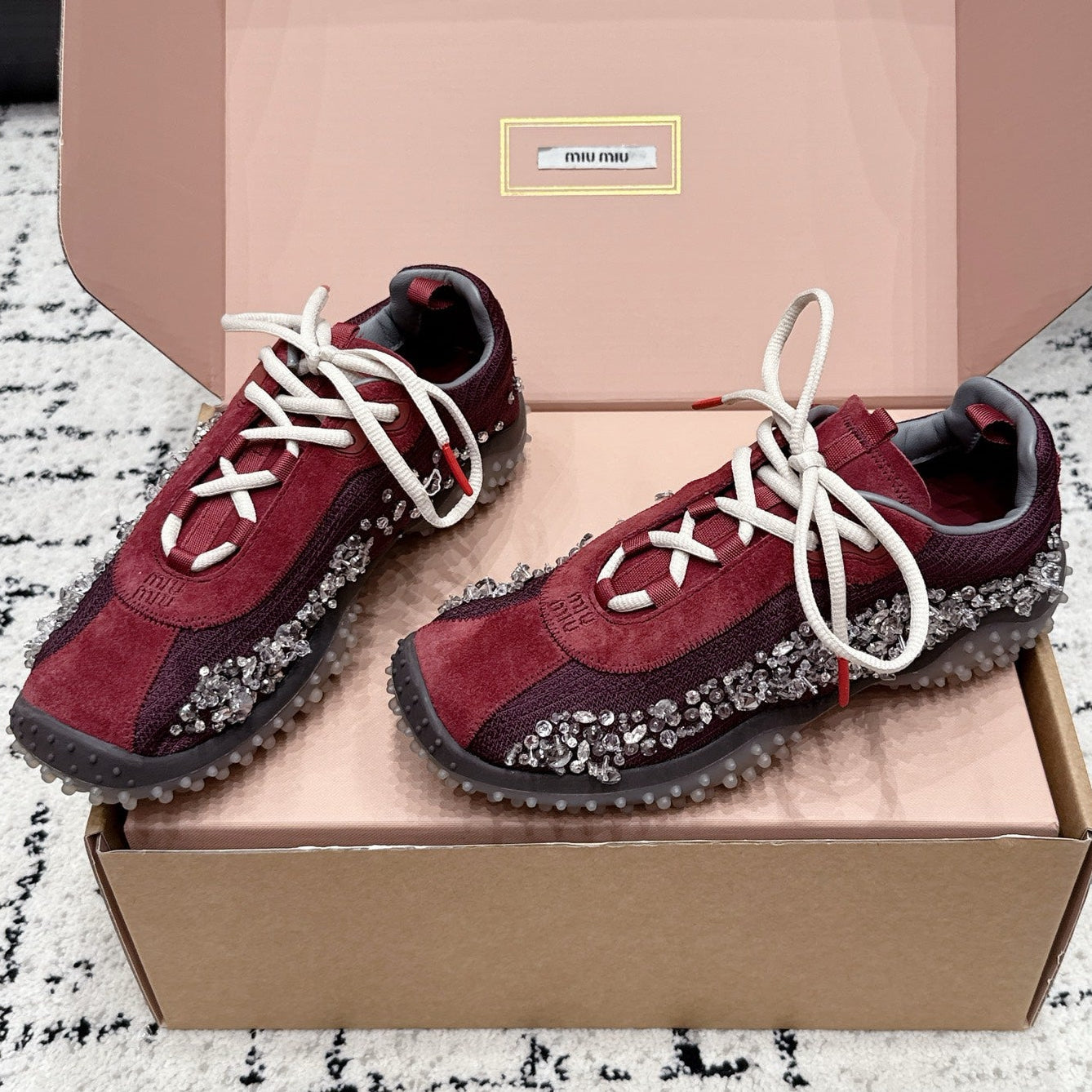 Miumiu 2026 Bubble Embroidered Sneaker Technical Fabric And Suede 955021