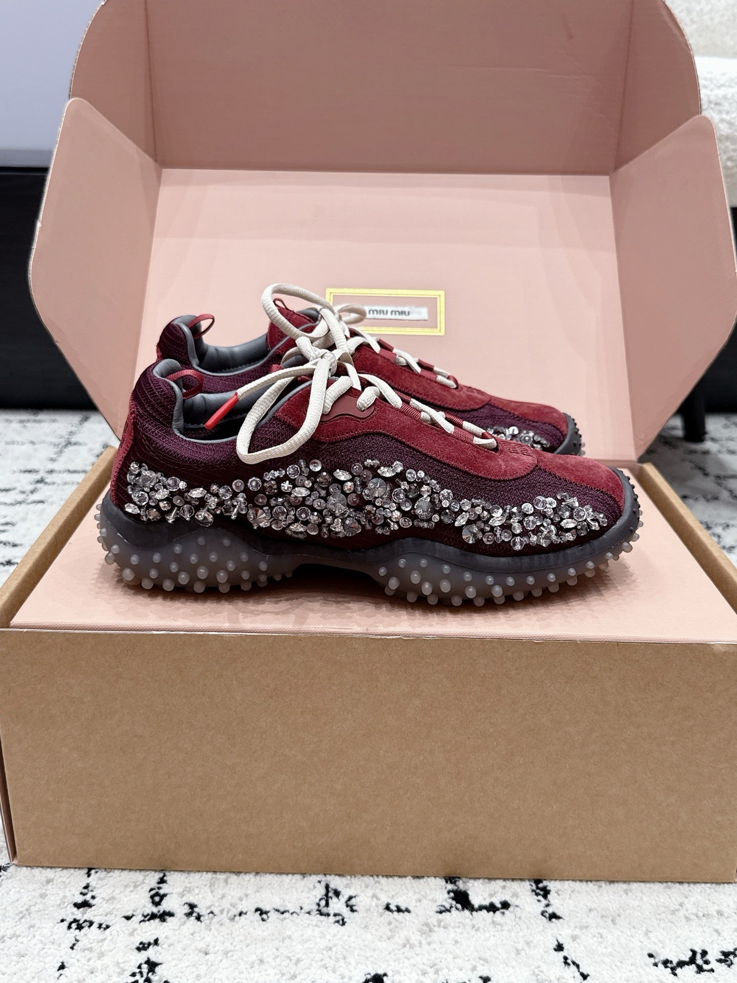 Miumiu 2026 Bubble Embroidered Sneaker Technical Fabric And Suede 955021