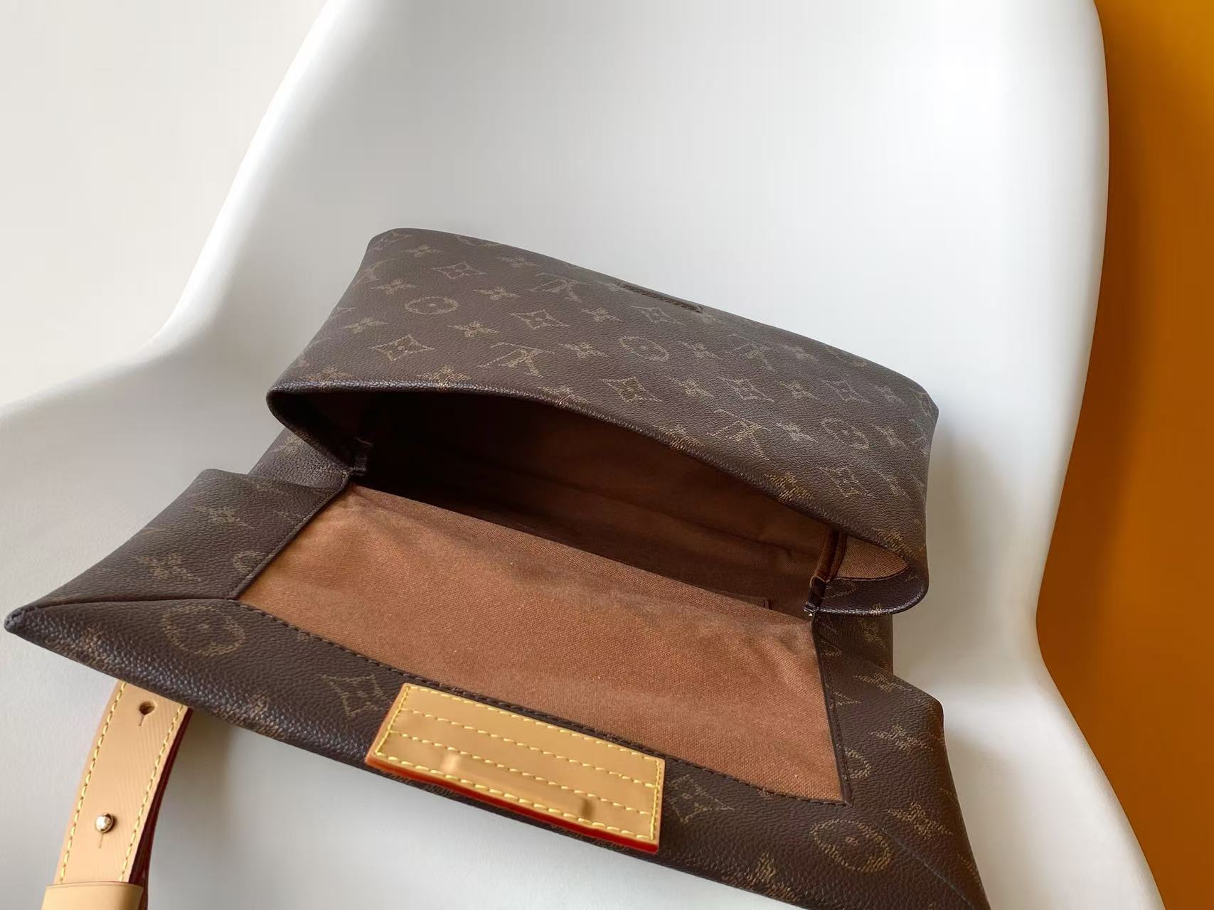 LV 2026 Take Out Messenger Bag 32cm Brown Beige Monogram Coated Canvas