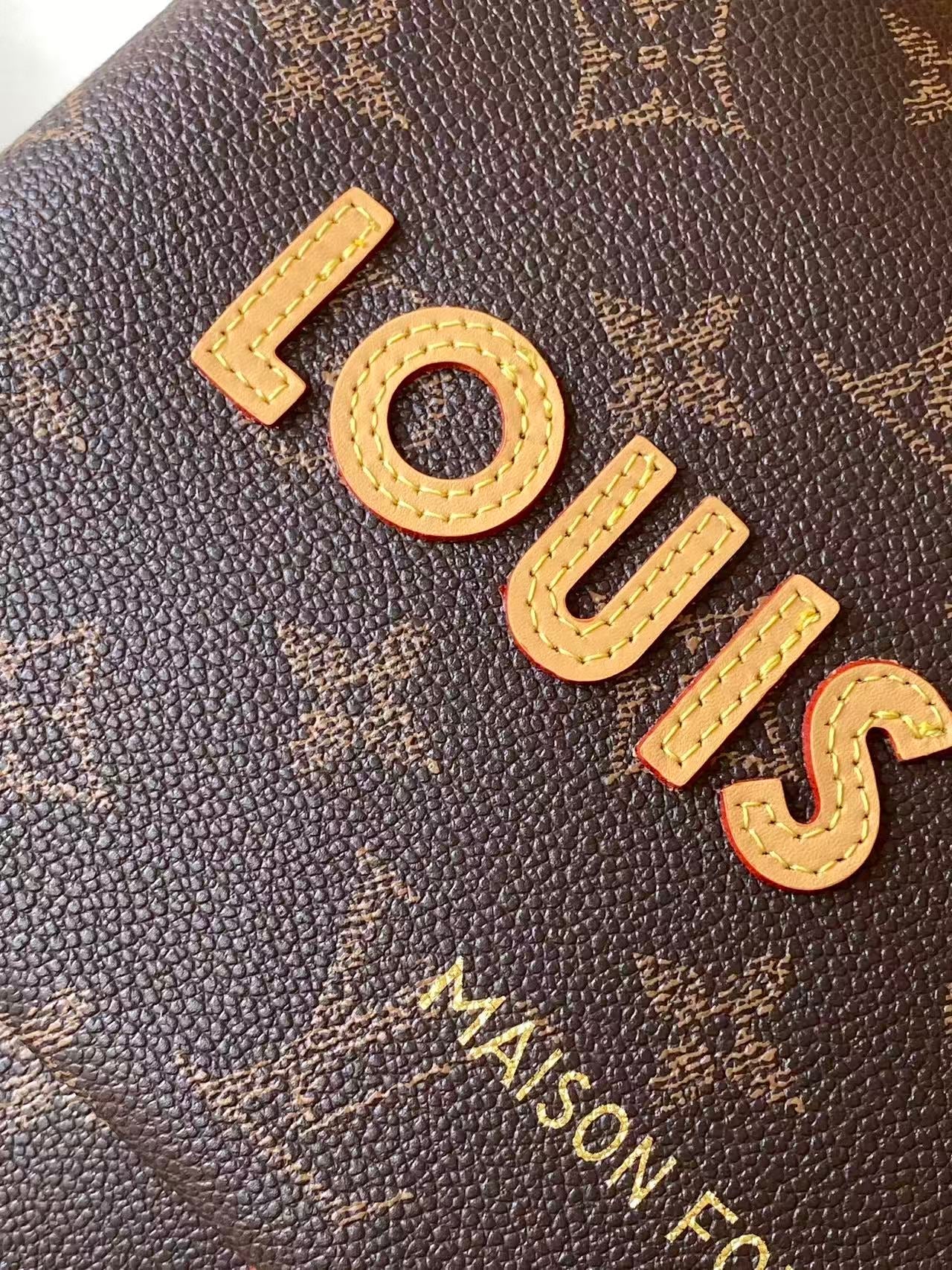 LV 2026 Take Out Messenger Bag 32cm Brown Beige Monogram Coated Canvas
