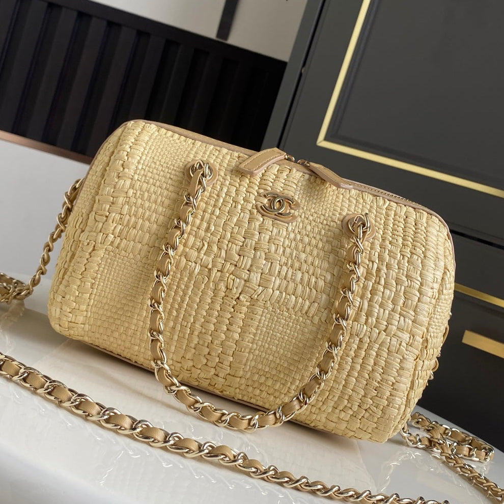 Chanel 2026 Bowling Bag 18.5cm Raffia Leather