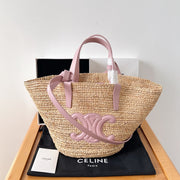 Celine Teen Supple Classic Panier 22cm Pink Calfskin Beige Raffia