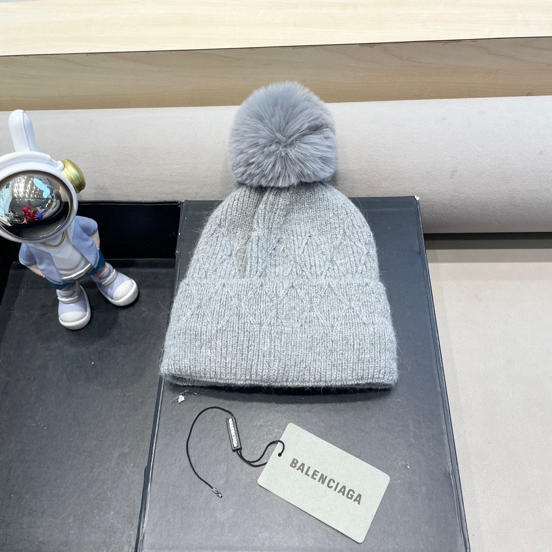 Balenciaga Knitted Hat with Pom-Pom 436967